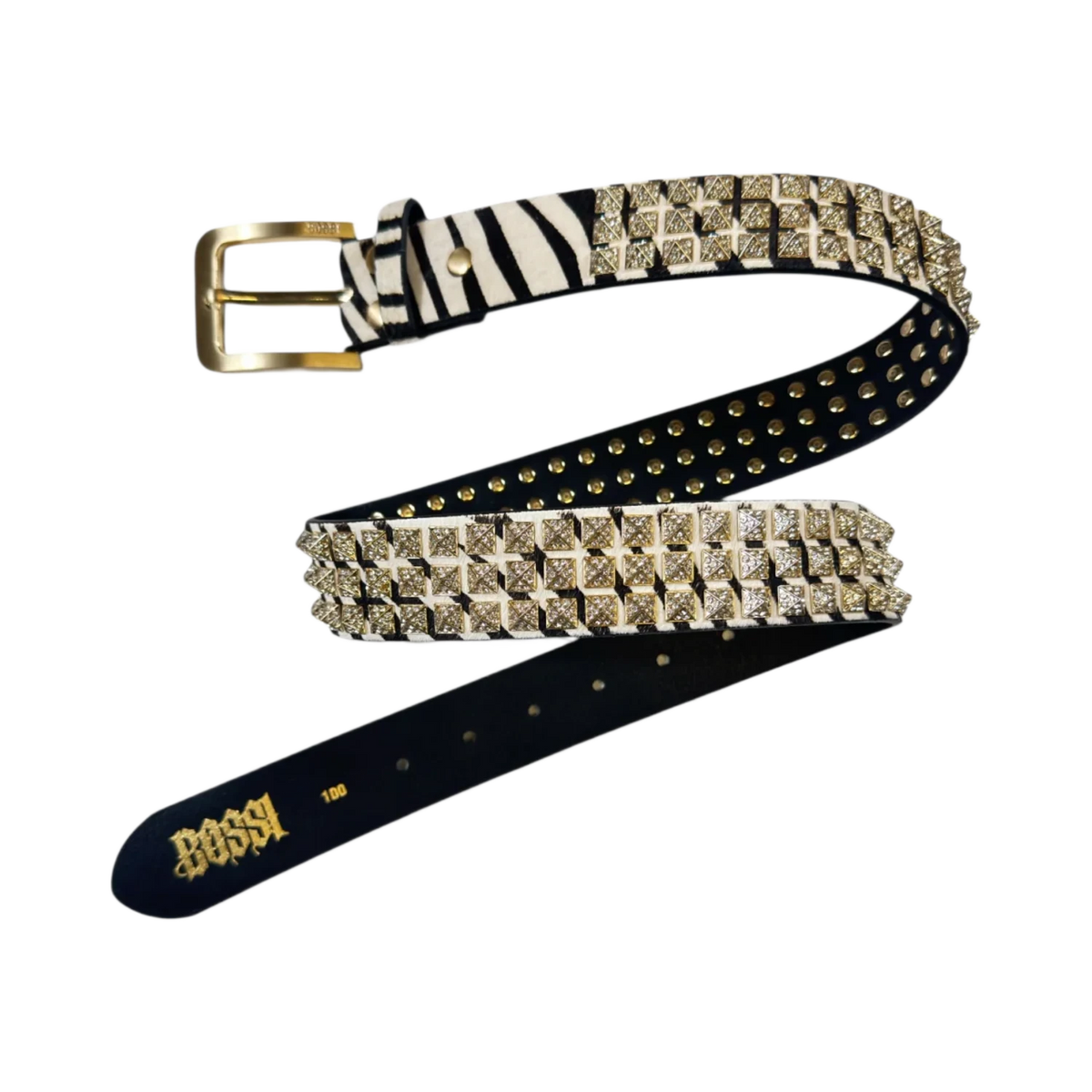 Bossi Rhinestone Punk Studded Belt Zebra
