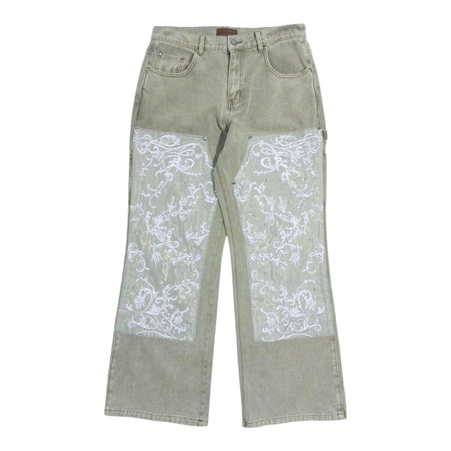 Birth Of Royal Child Beaded Embroidery Carpenter Pants Green