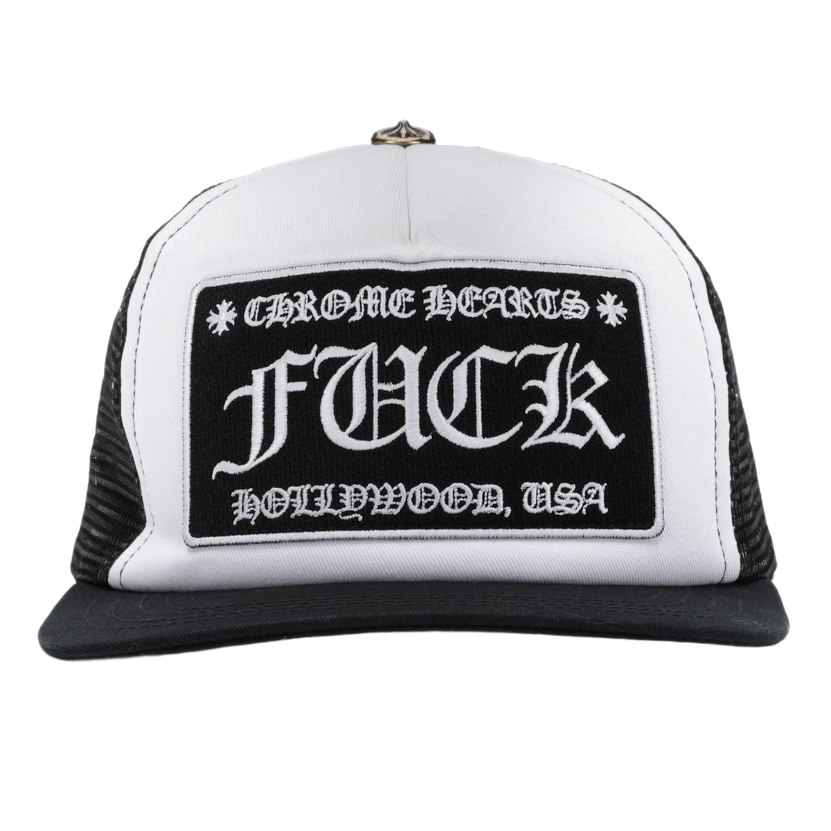 Chrome Hearts FUCK Hollywood Trucker Hat Black/White
