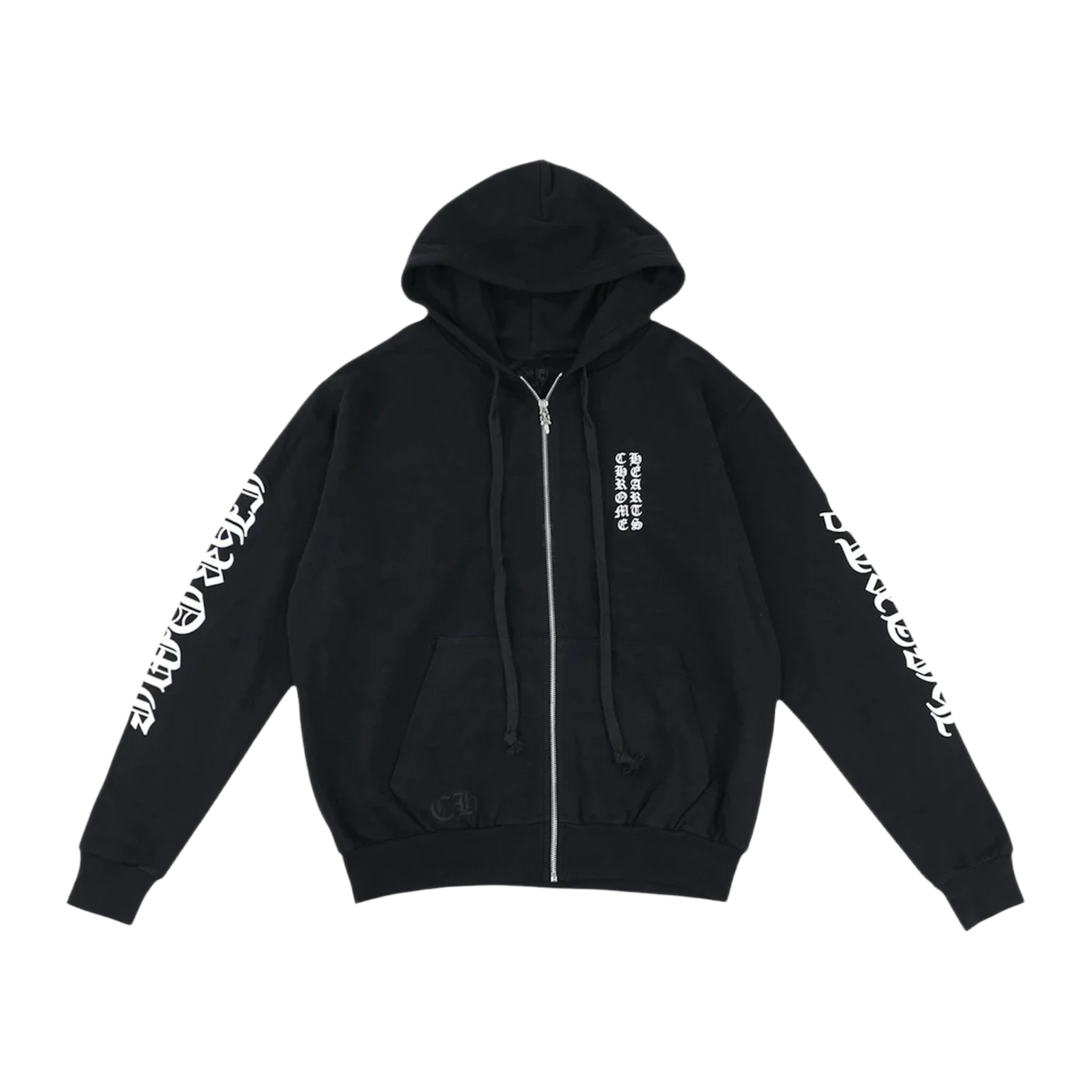 Chrome Hearts Vertical Logo Zip Up Hoodie Black/White