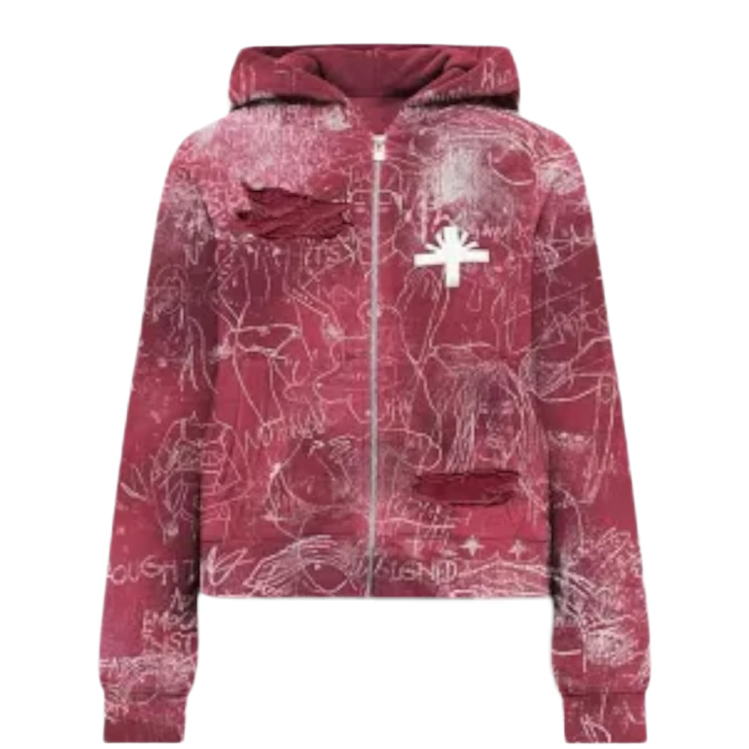Vertabrae C7 Silo Sketch Graffiti Zip Up Hoodie Red