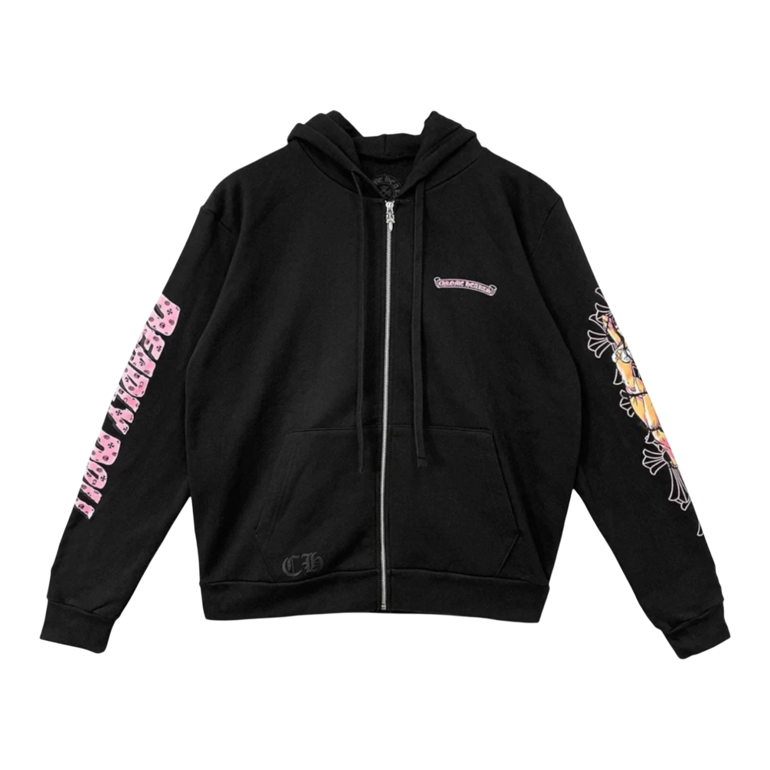 Chrome Hearts Deadly Doll Pink Cross Scroll Logo Zip Up Hoodie