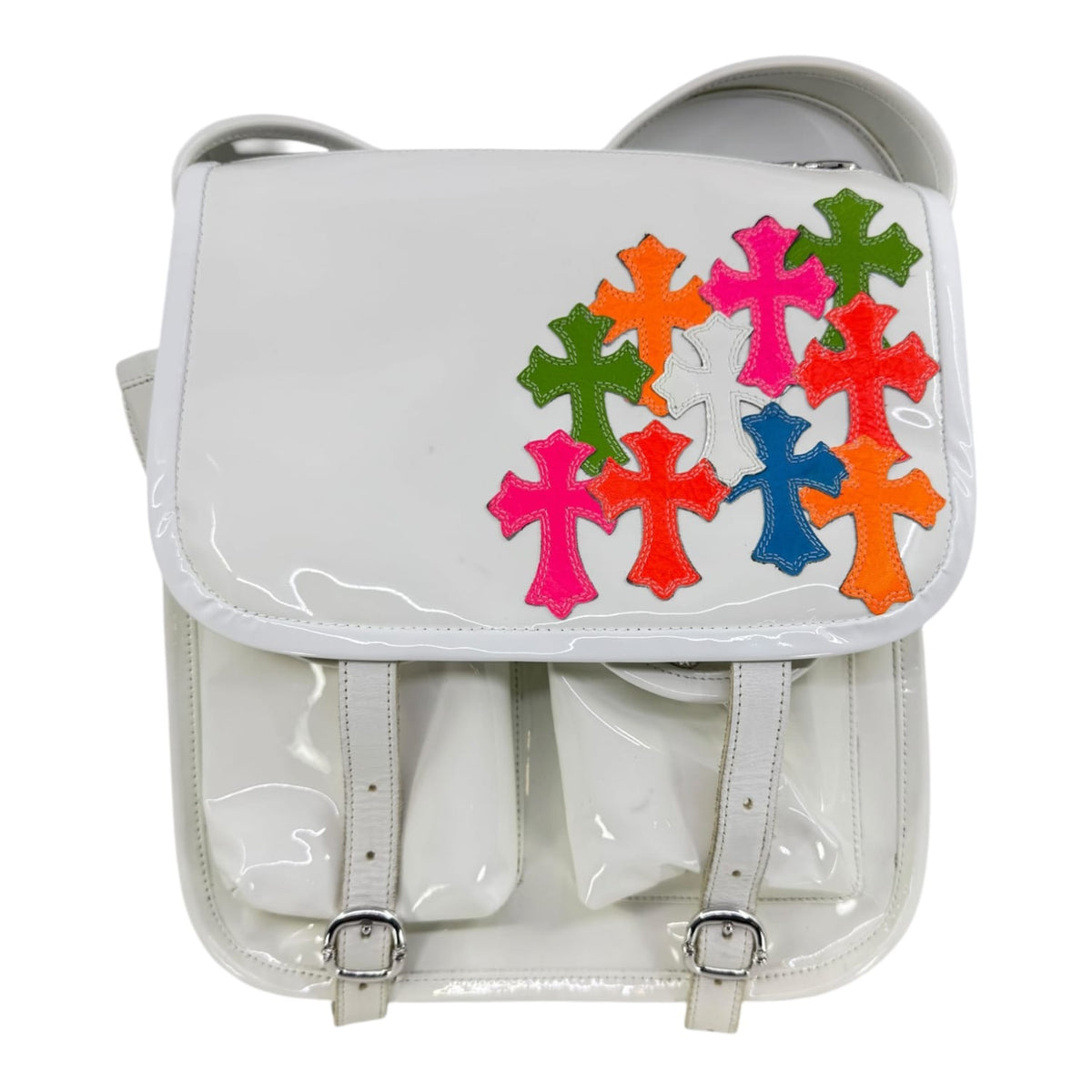 Chrome Hearts Multicolor Patent Leather Cross Patch Messenger Bag White