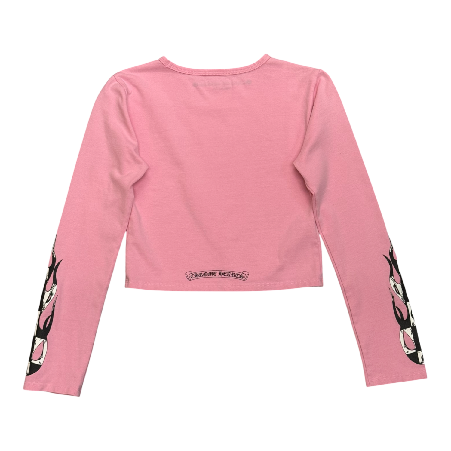 Chrome Hearts Women's Matty Boy Pink Flames Cropped L/S Tee