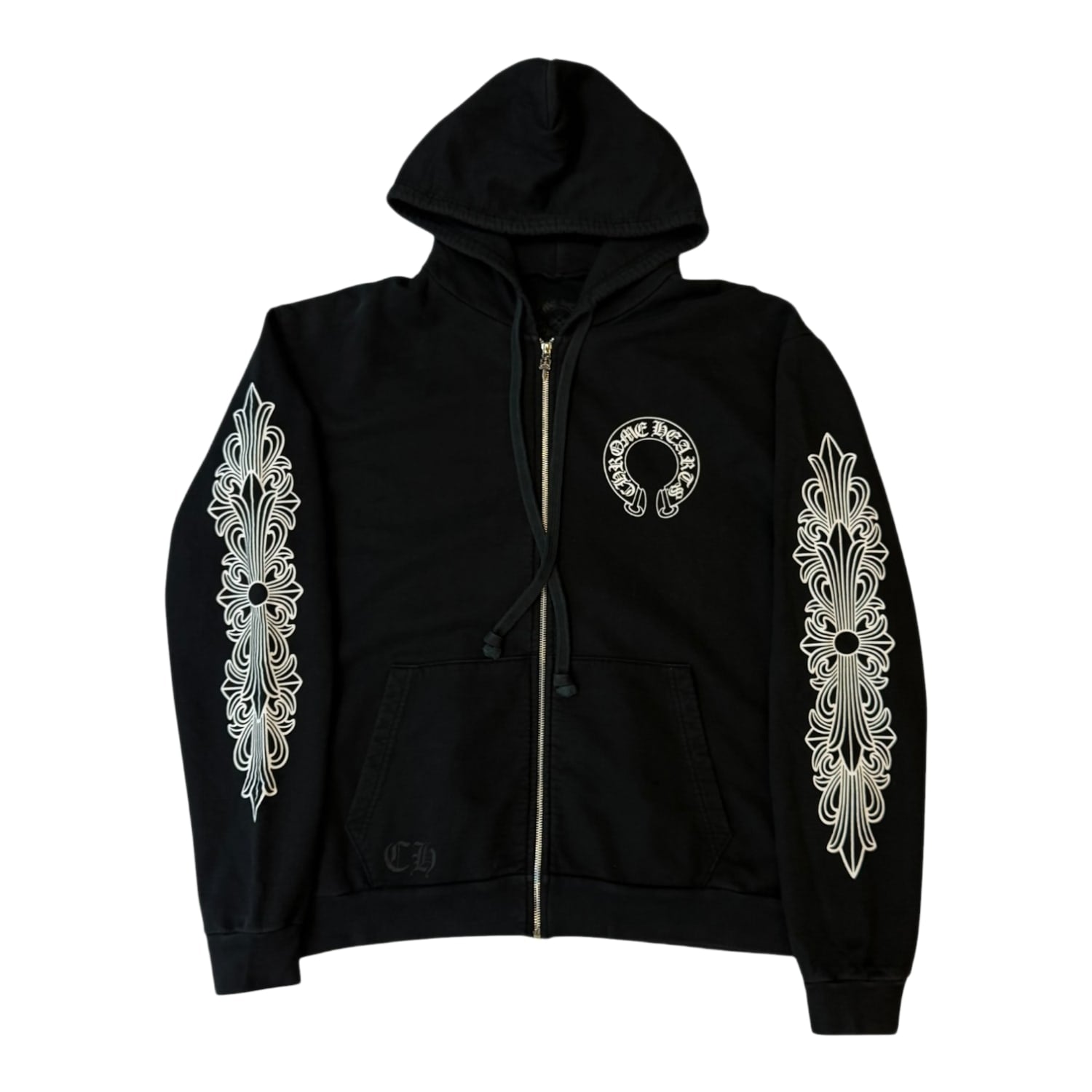 Chrome Hearts Horseshoe Floral Cross Sleeve Zip Up Hoodie Black