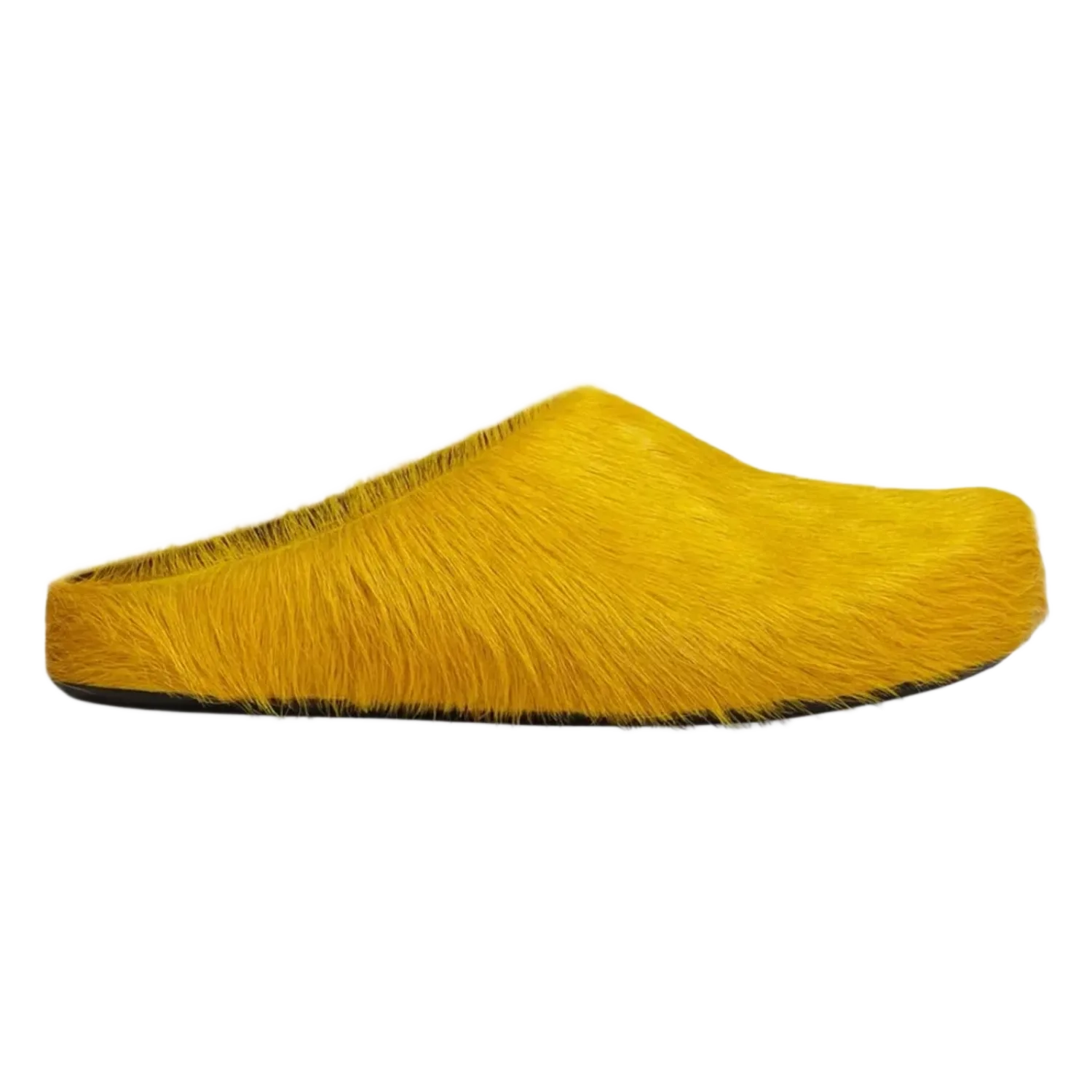Marni Long Hair Calfskin Fussbett Sabot Mule Mustard