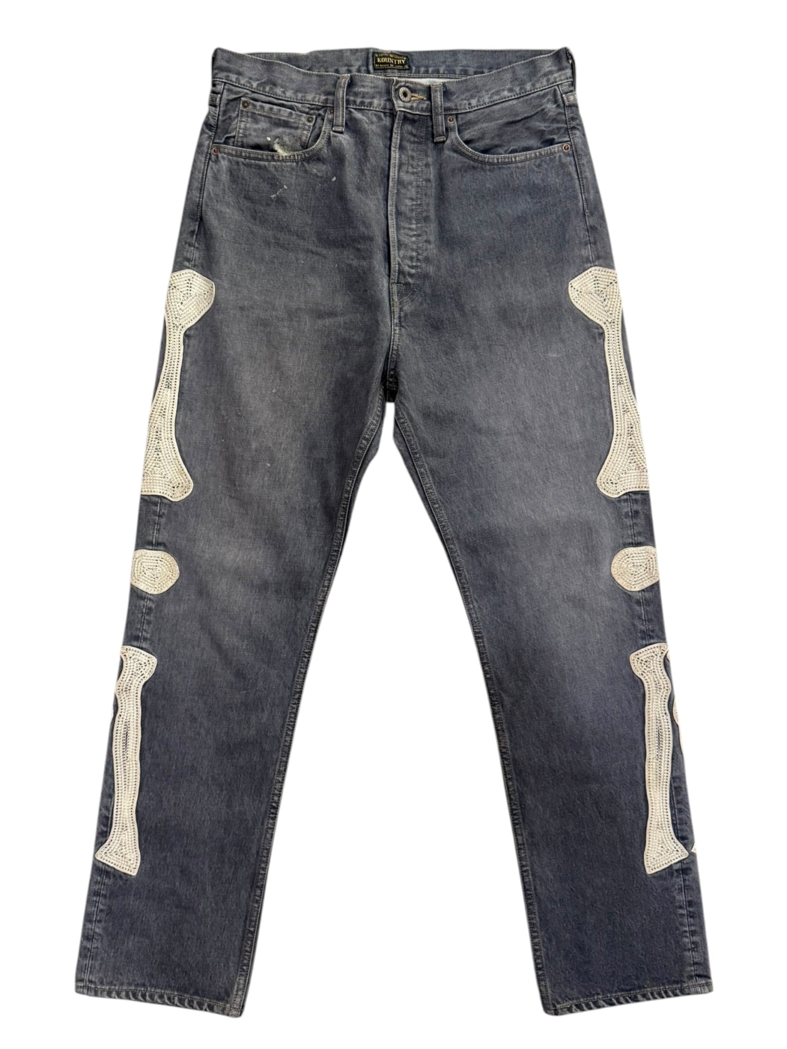 Kapital Bone Embroidered Denim Pants Black