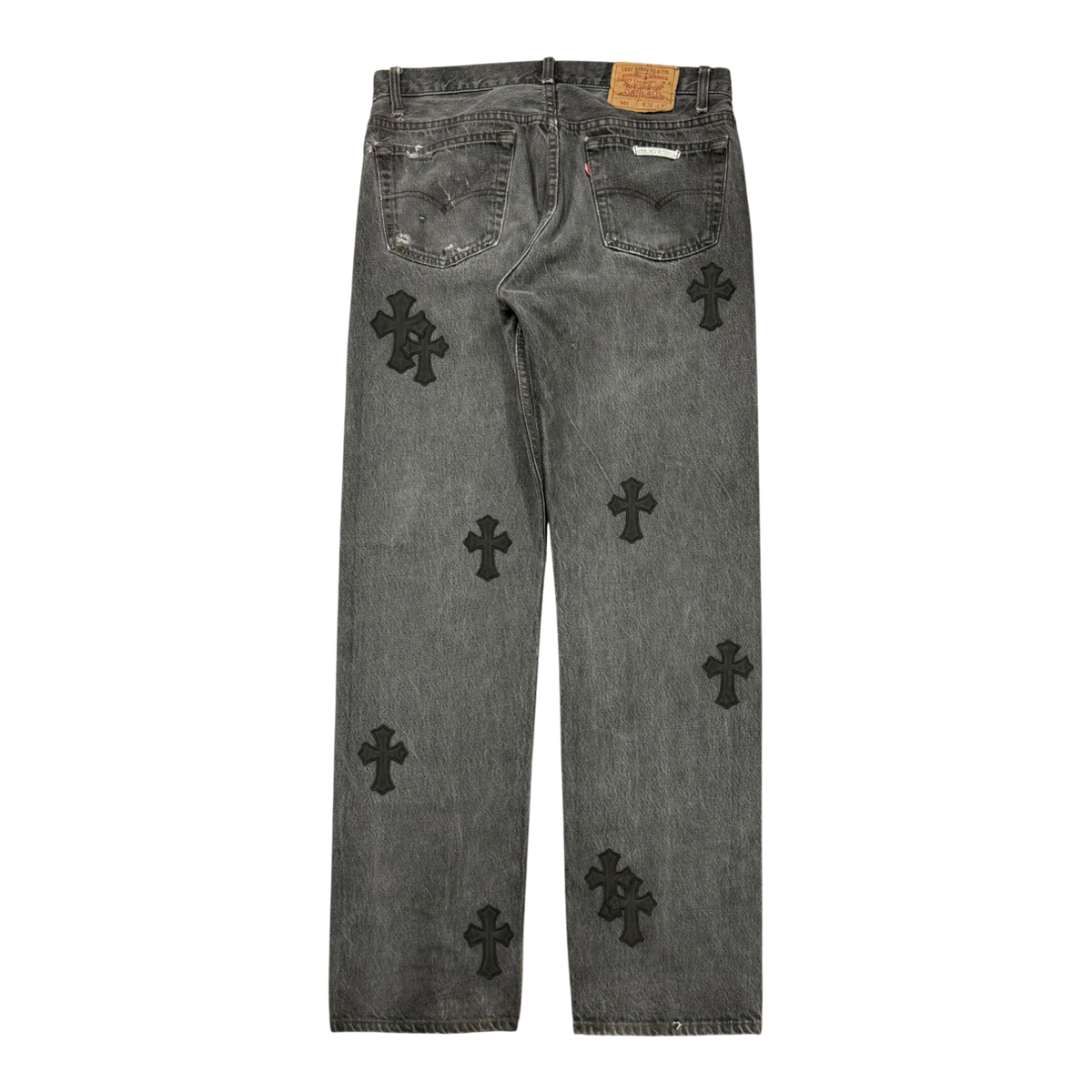 Chrome Hearts Vintage Levi's 501 Black Cross Patch Jeans Grey