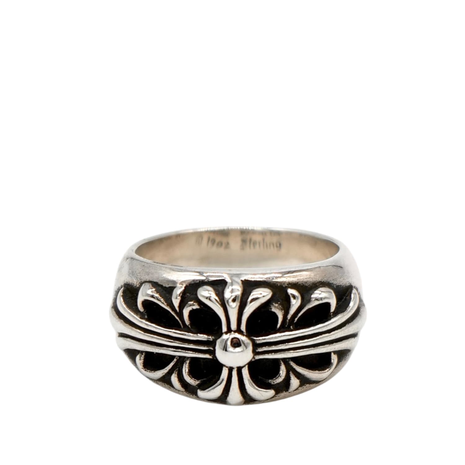 Chrome Hearts Silver Floral Cross Ring - US Size 10