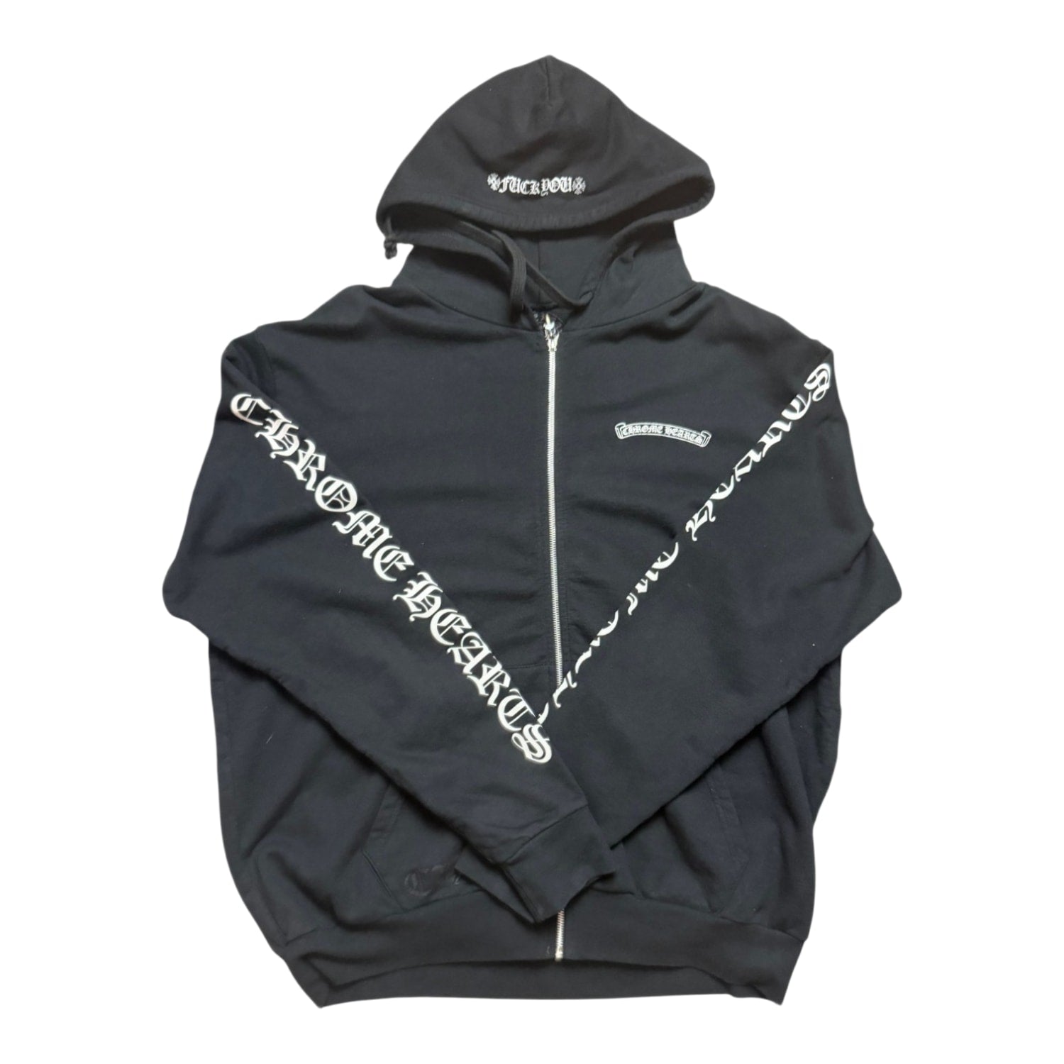 Chrome Hearts Scroll Logo FU Zip Up Hoodie Black - Like New