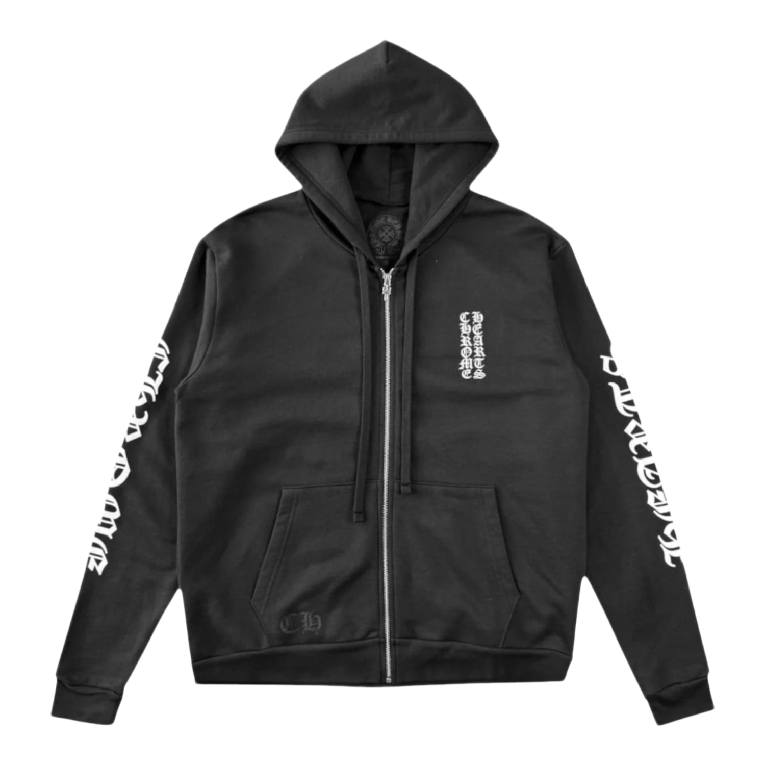 Chrome Hearts Vertical Logo Zip Up Hoodie Black/White