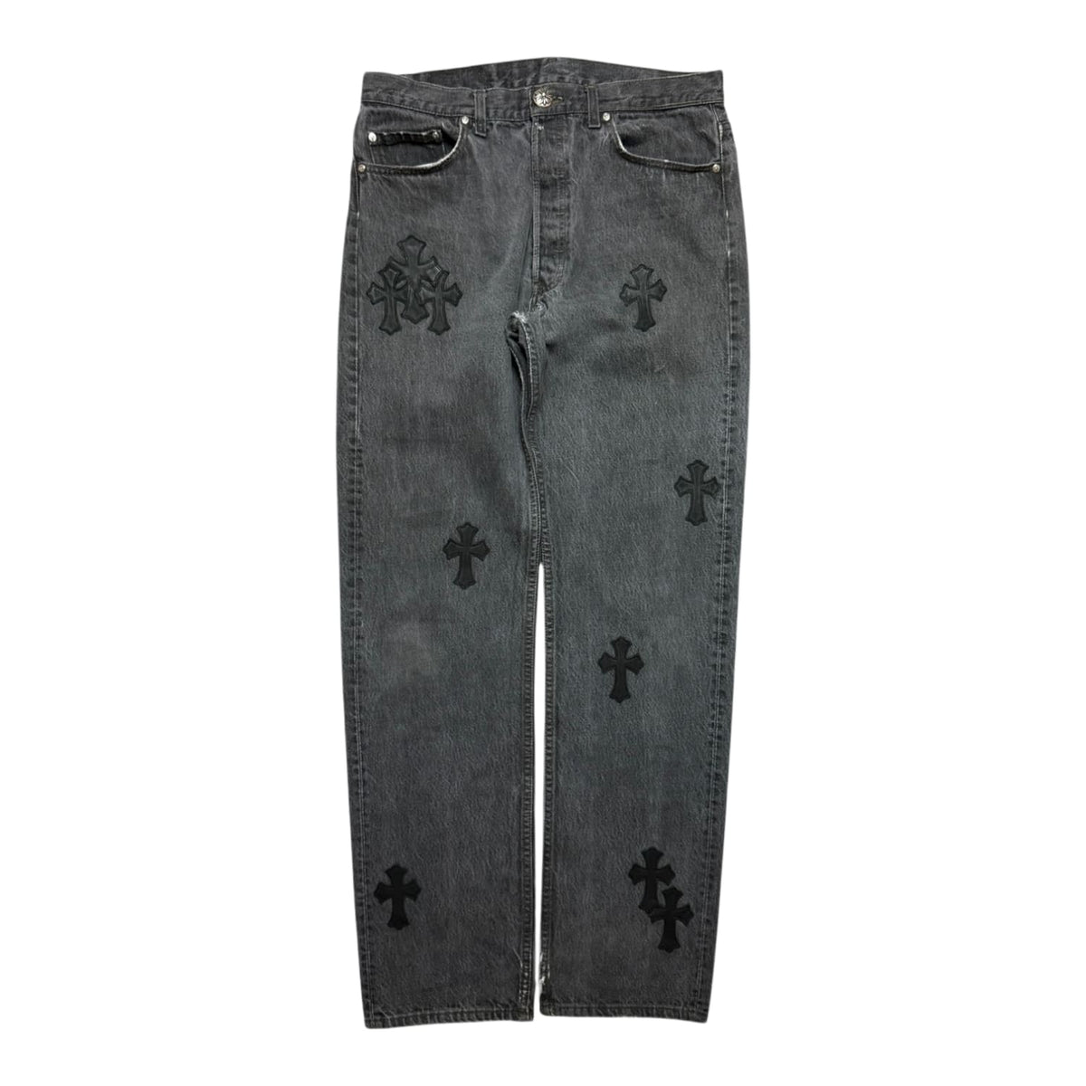 Chrome Hearts Vintage Levi's 501 Black Cross Patch Jeans Grey