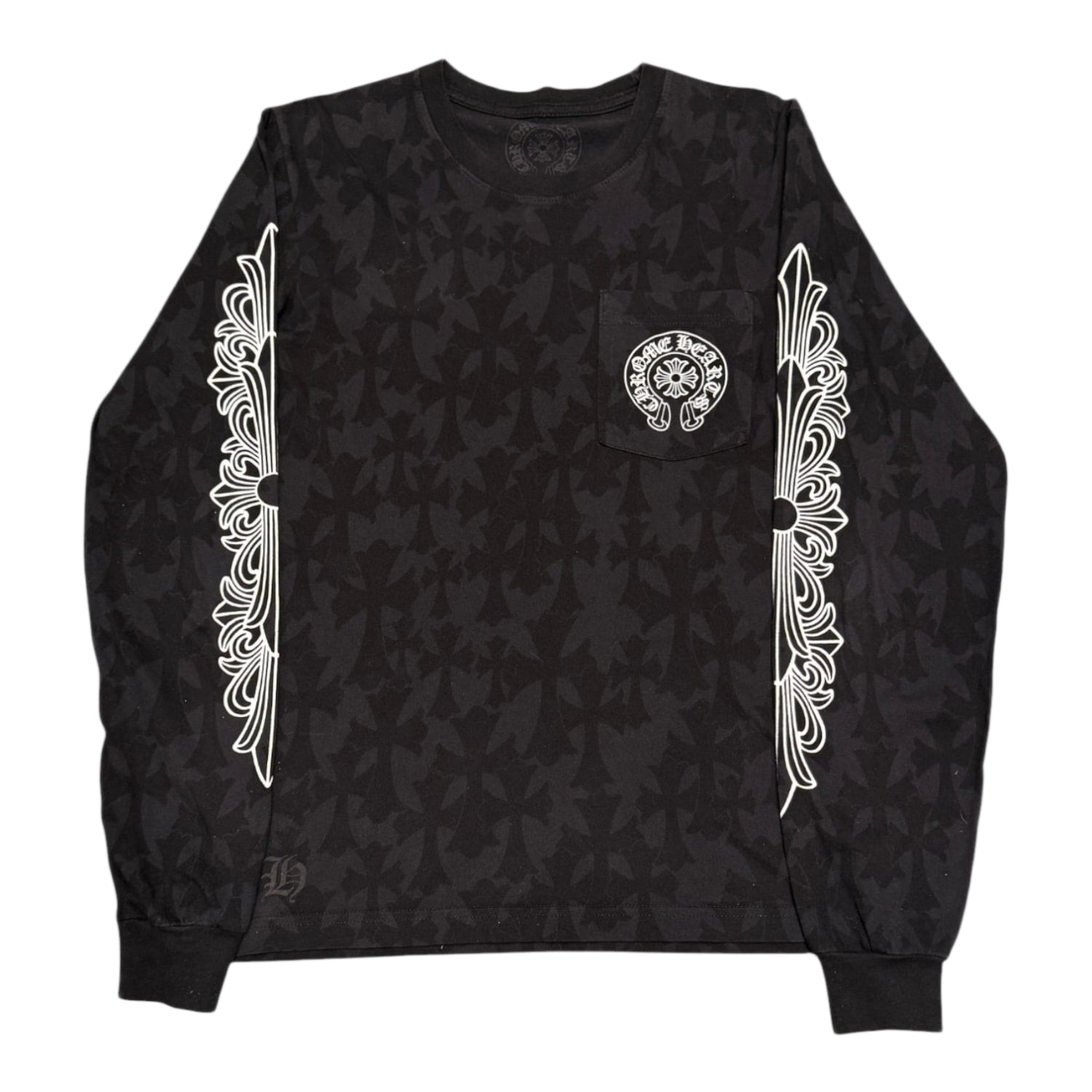 Chrome Hearts Black Tonal Monogram Scroll Label Long Sleeve Tee