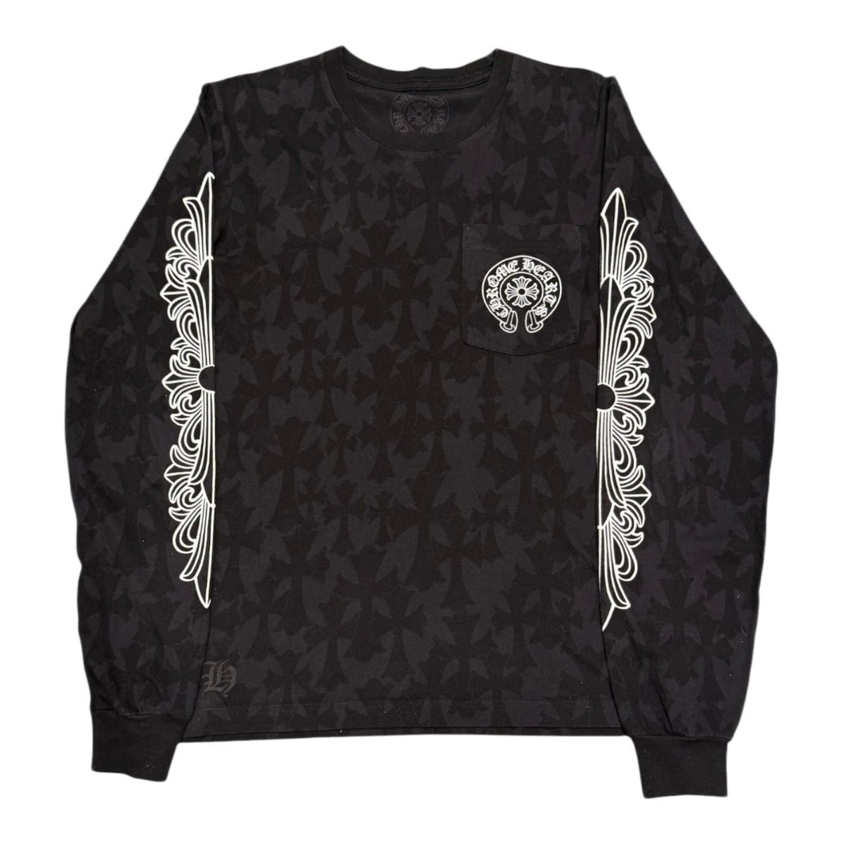 Chrome Hearts Black Tonal Monogram Scroll Label Long Sleeve Tee