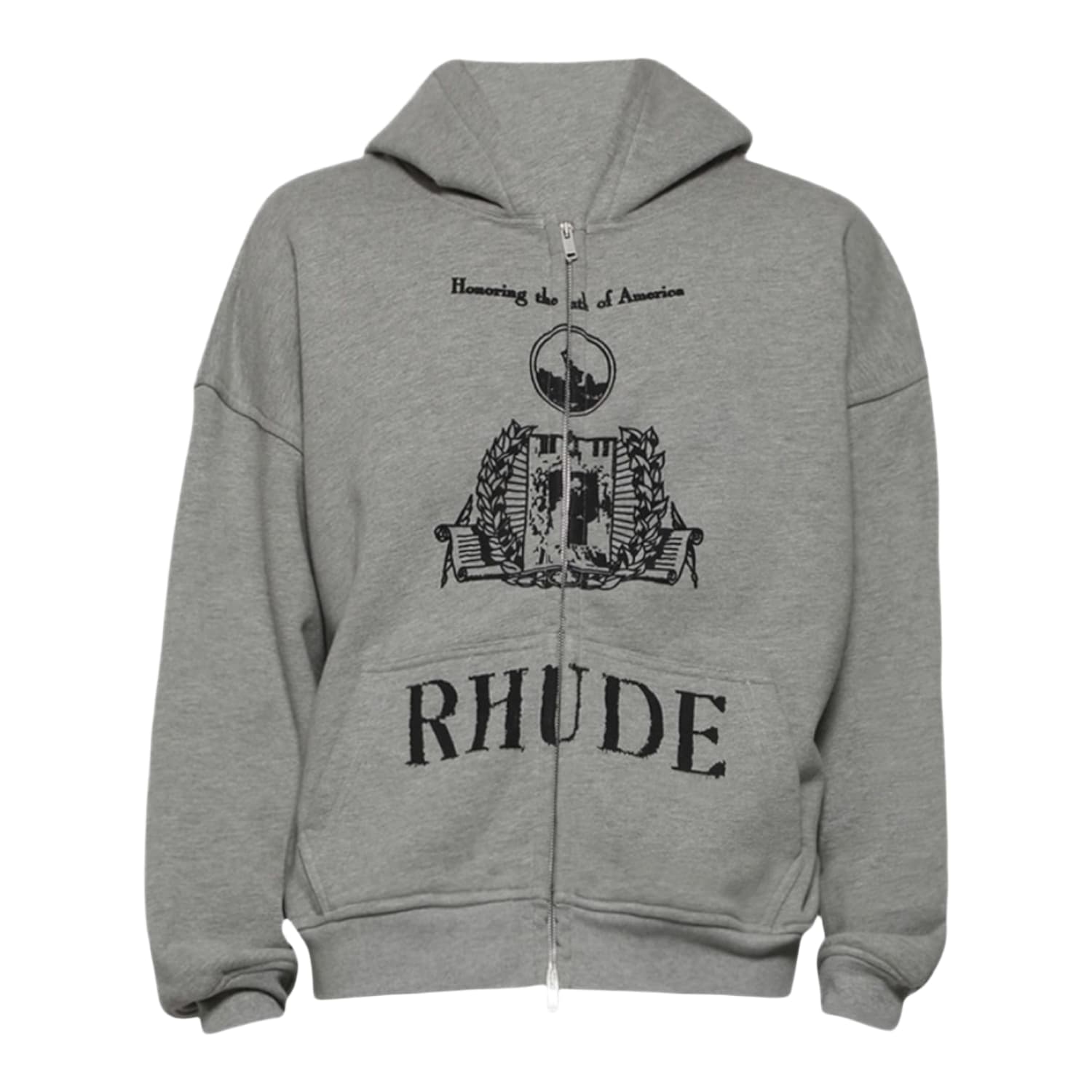 Rhude Youth of America Zip-Up Hoodie Heather Grey