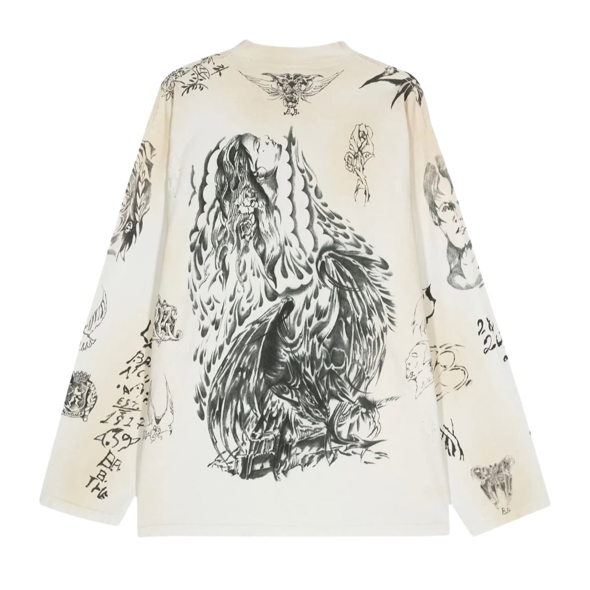 Balenciaga Tattoo Distressed Long Sleeve Cotton Graphic L/S T-Shirt