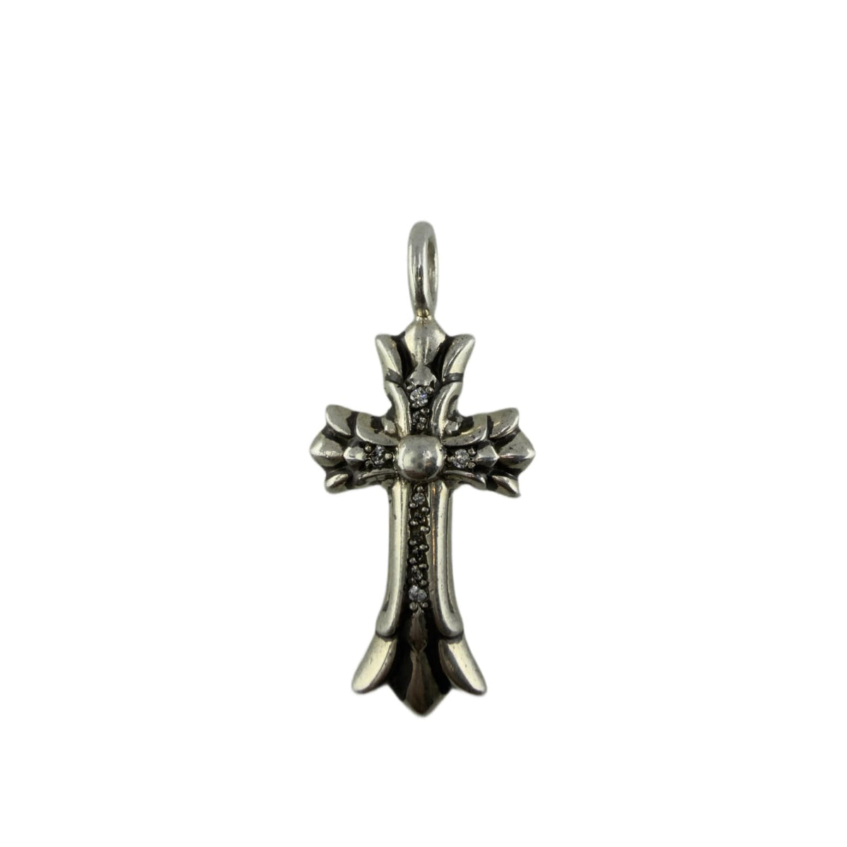 Chrome Hearts Silver Diamond Double Cross Pendant