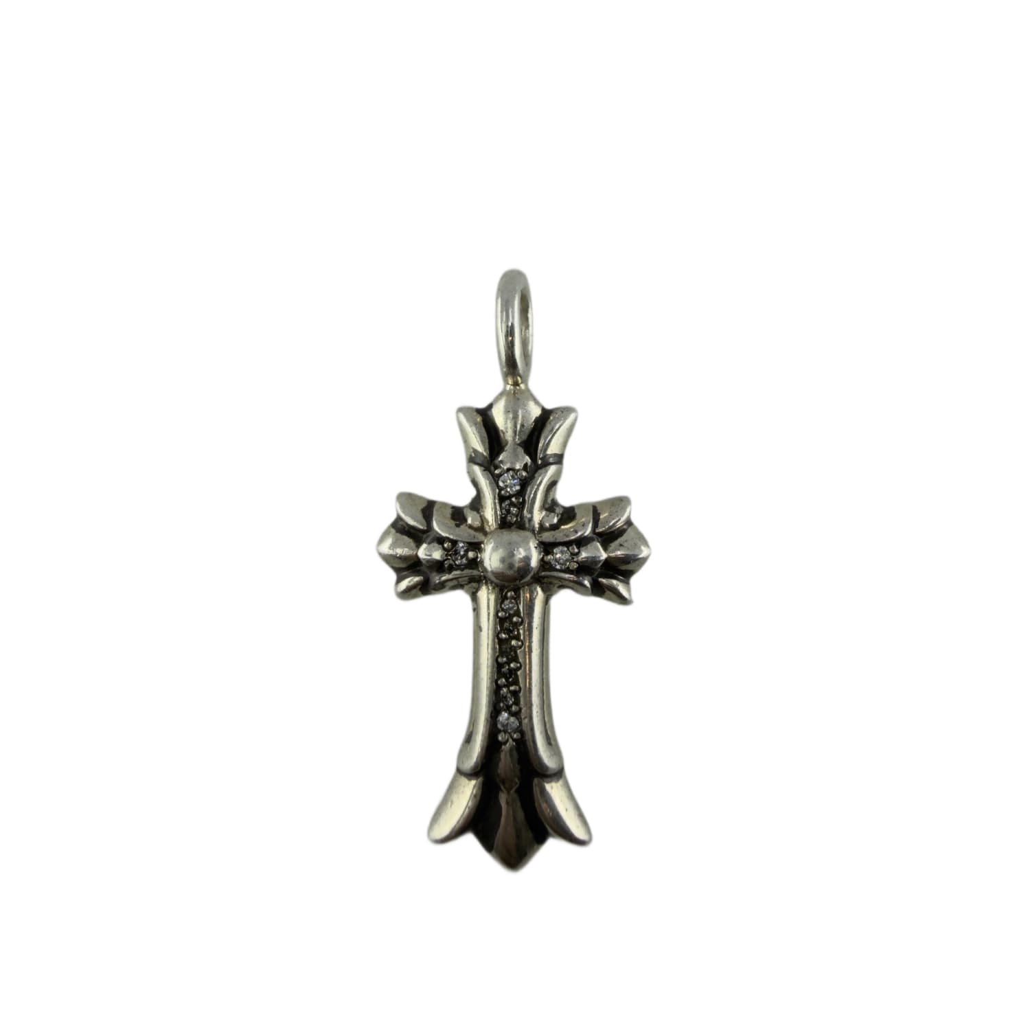 Chrome Hearts Silver Diamond Double Cross Pendant