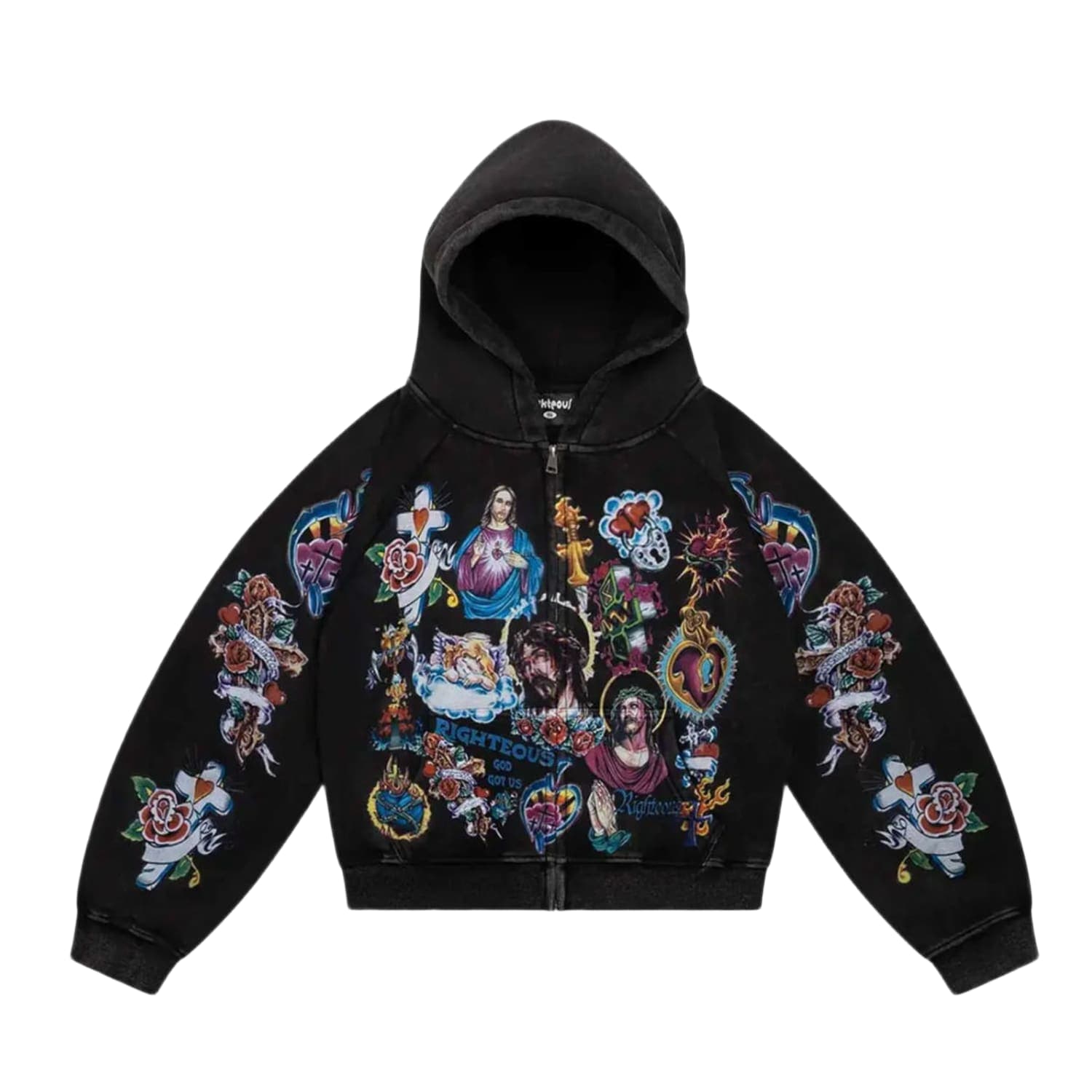Righteous Risen King Zip Up Hoodie Black