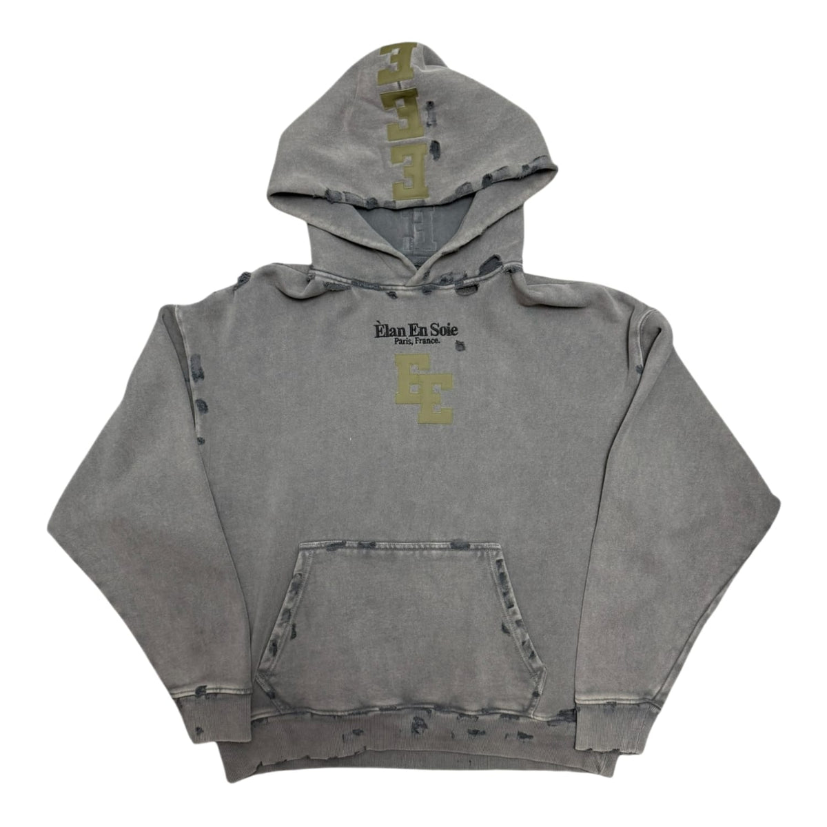 Èlan En Soie E Logo Leather Patch Hoodie Grey