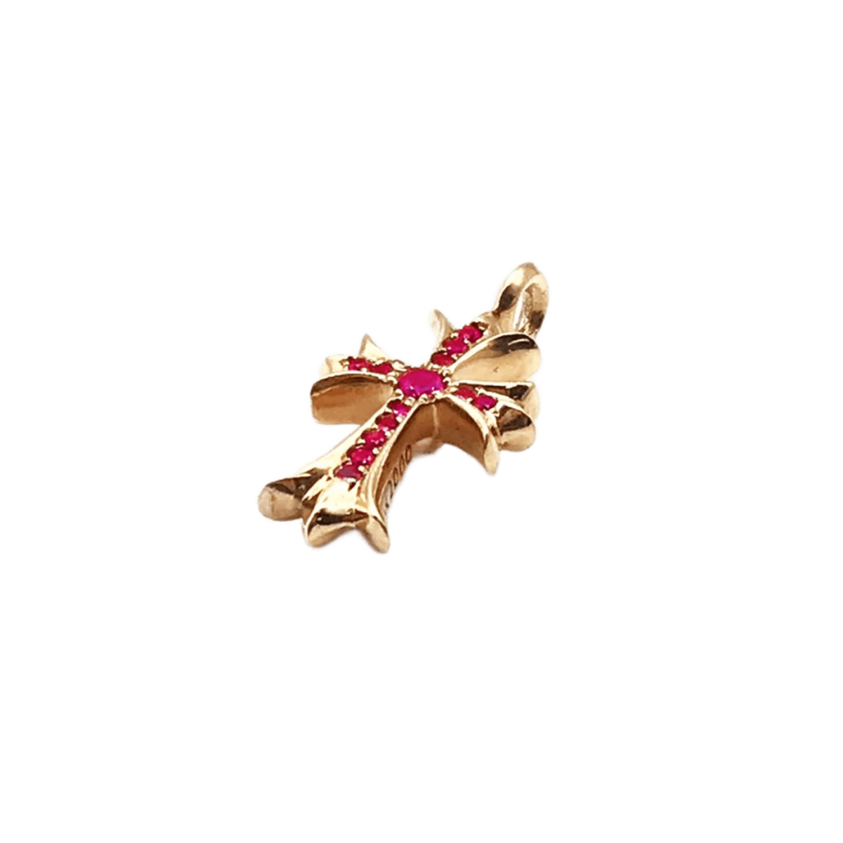 Chrome Hearts 22K Gold Ruby Tiny Cross Pendant
