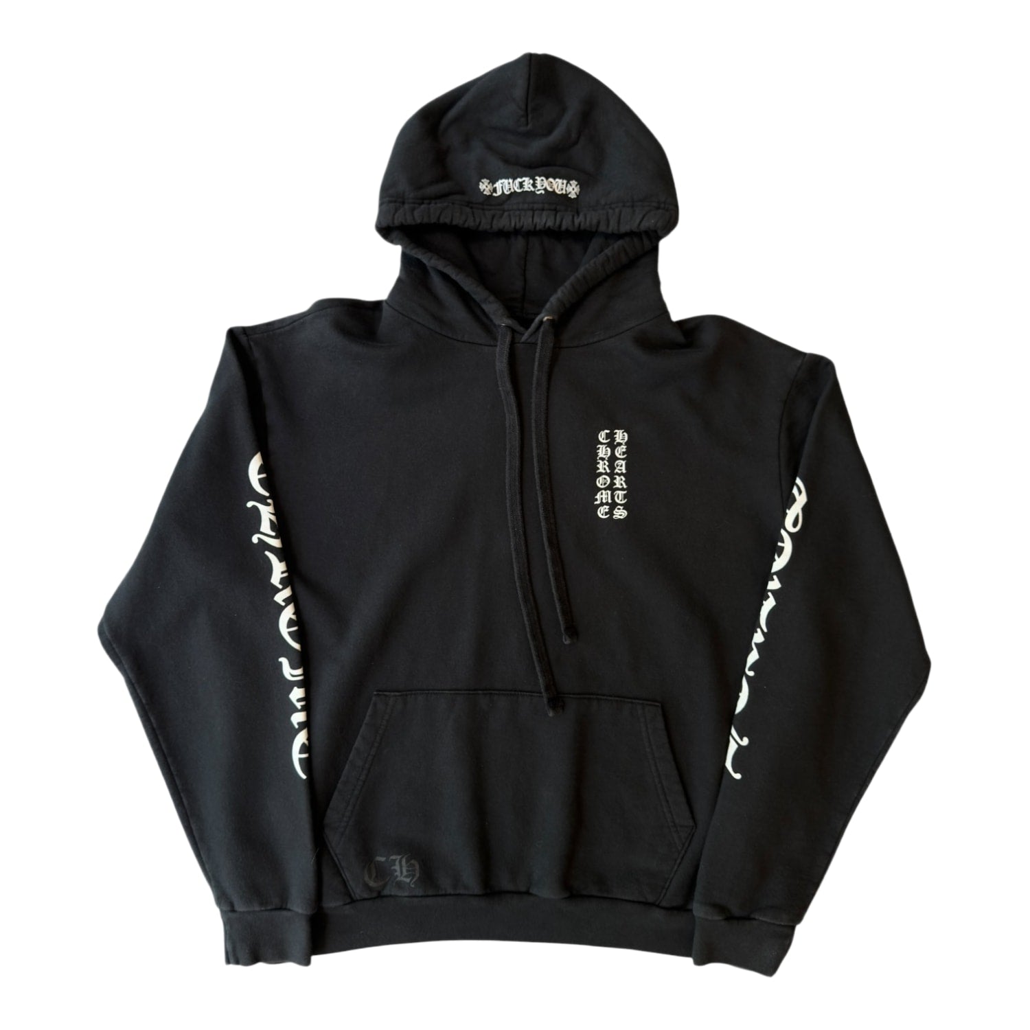 Chrome Hearts Vertical Logo FU Hood Hoodie Black/White