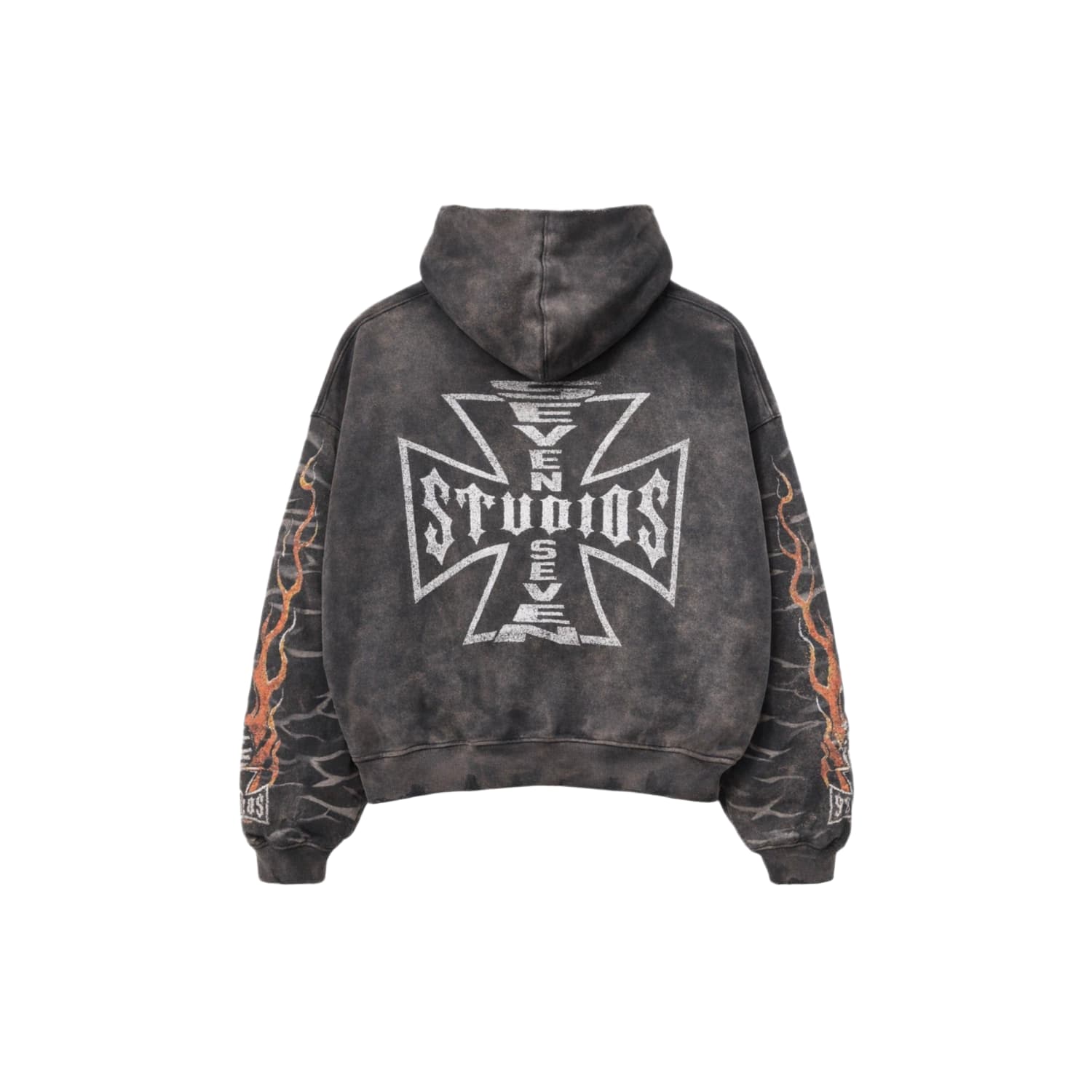 77 Studios Bones Flame Distressed Hoodie Grey