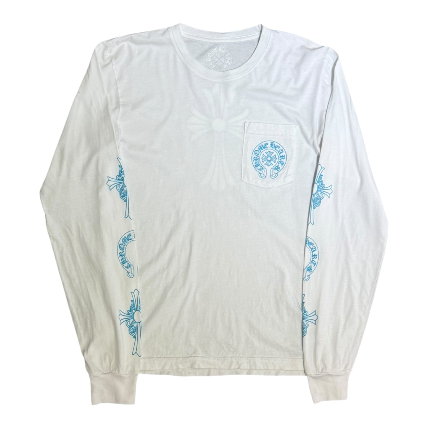 Chrome Hearts Blue Triple Cross Logo L/S T-Shirt White