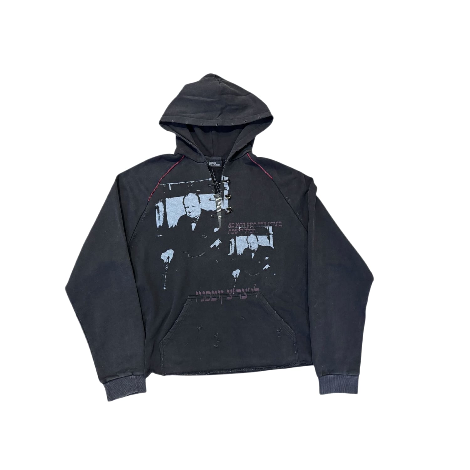 Richill Melancholy Churchhill Pinned Open-Collar Hoodie Black