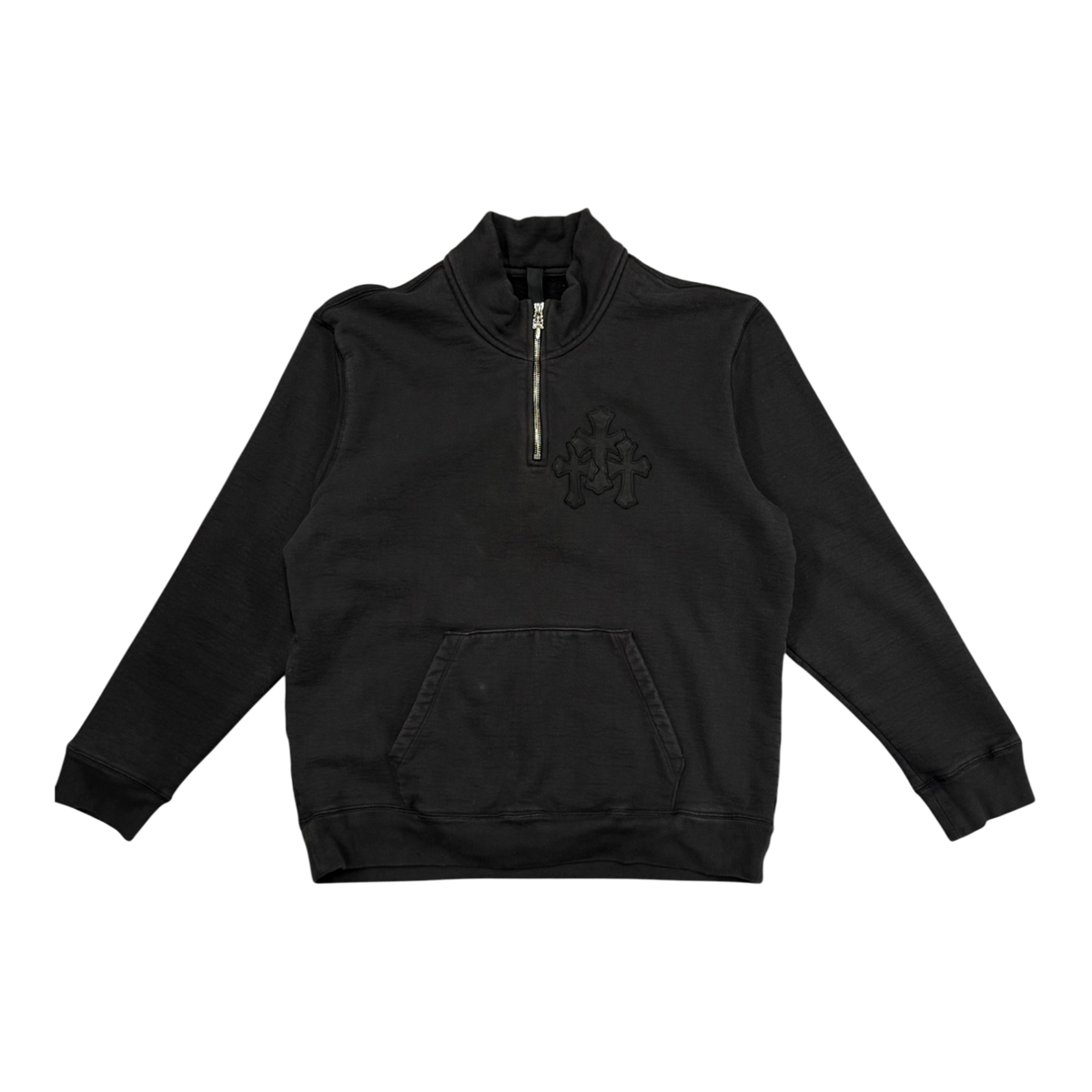 Chrome Hearts Paper Jam Leather Cross Patch Quarter Zip Black