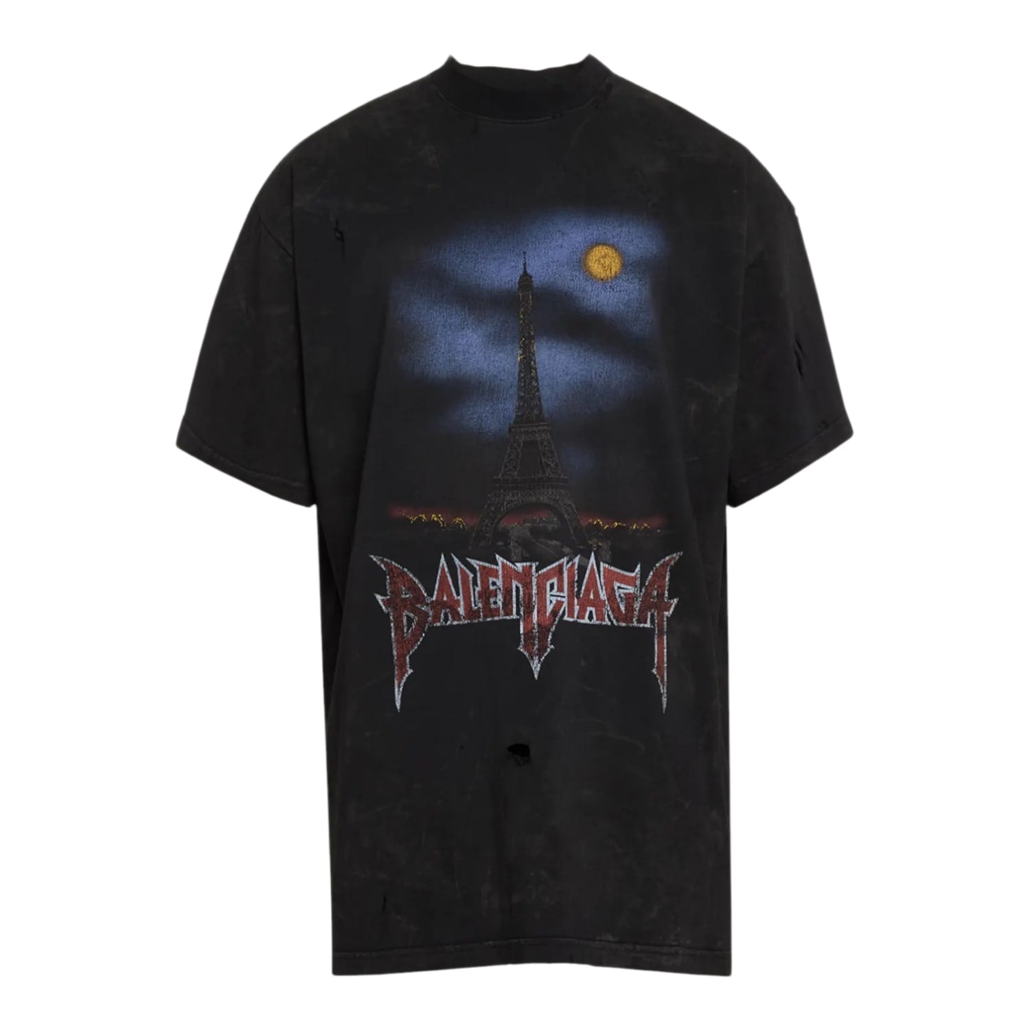 Balenciaga Paris Moon Distressed Logo Tee Black