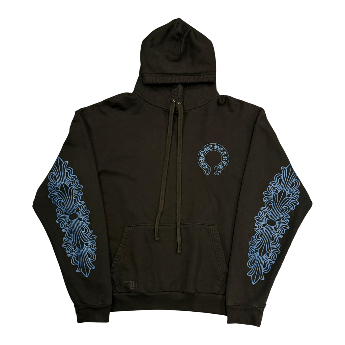 Chrome Hearts F&F Blue Glitter Floral Horseshoe Hoodie Black