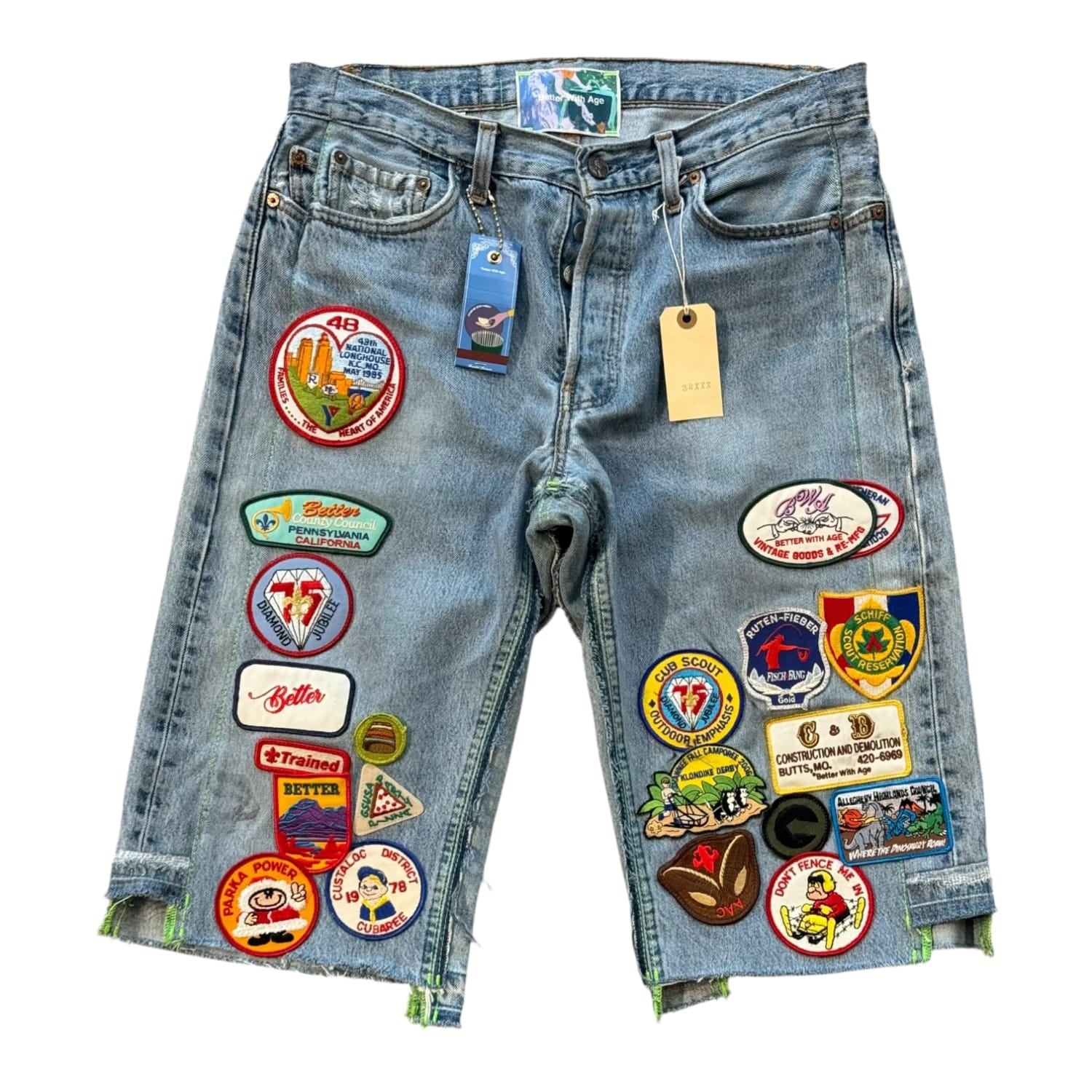 Better With Age Gentleman's Triple-Wide Long Denim Patch Shorts