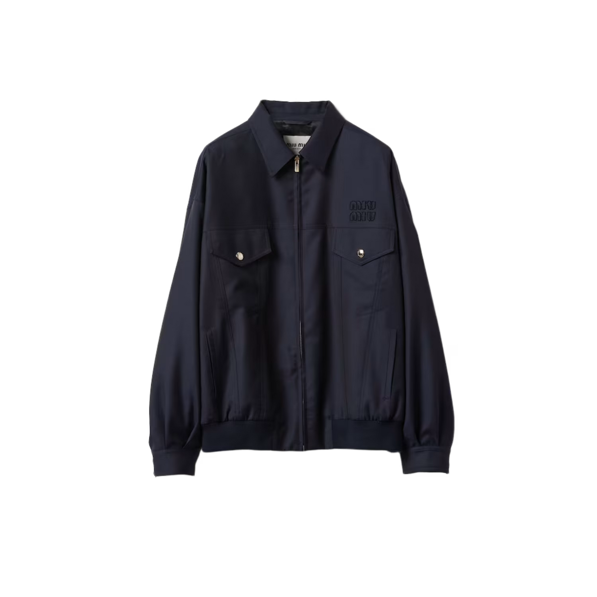 Miu Miu Navy Silk Blouson Jacket Gold