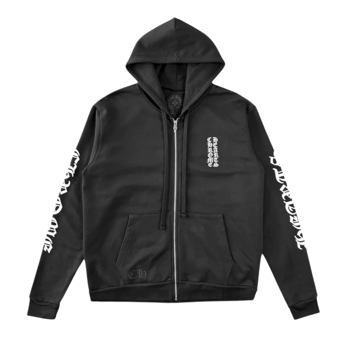Chrome Hearts Vertical Logo Zip Up Thermal Hoodie Black/White