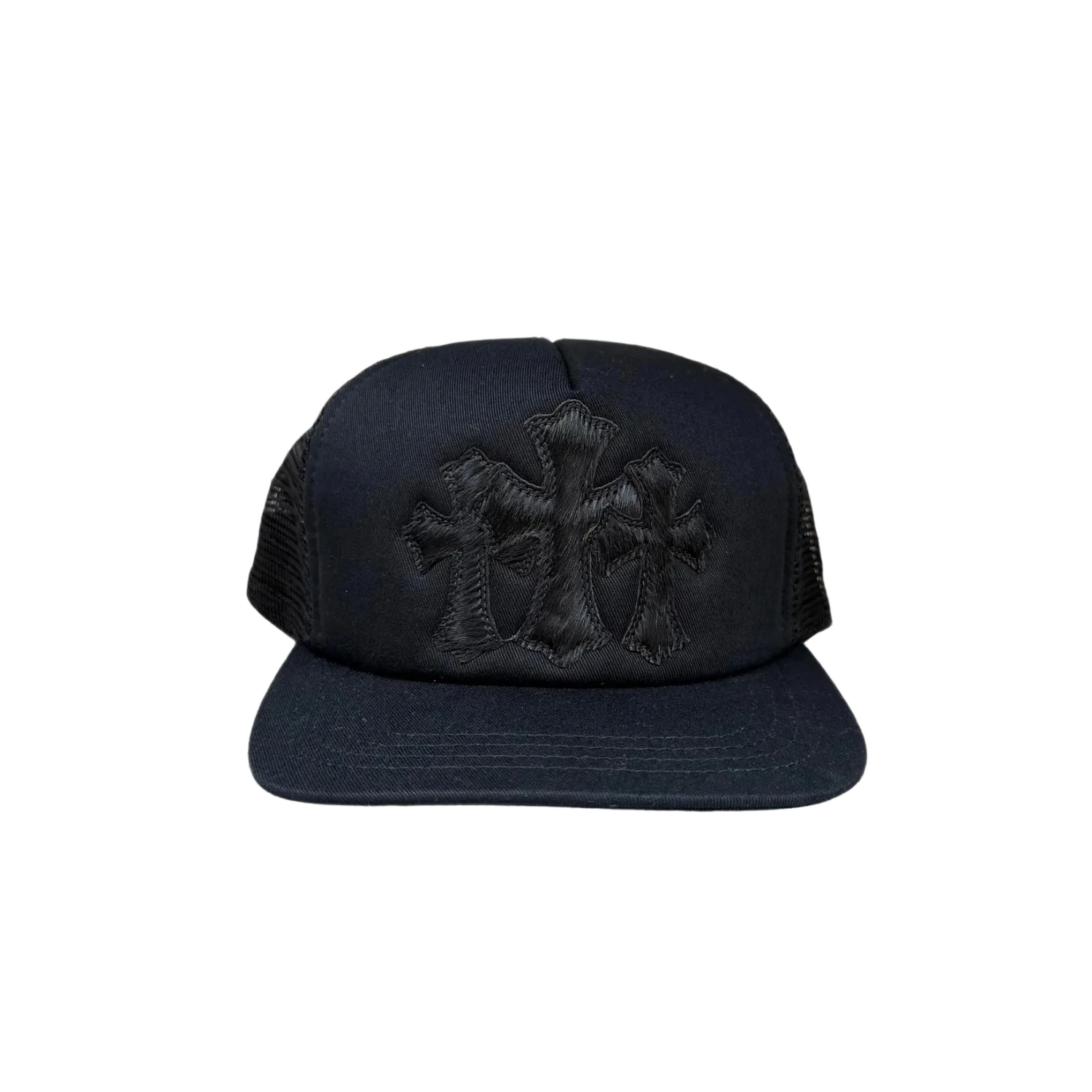 Chrome Hearts Triple Cross Cemetery Hat Pony Hair Black
