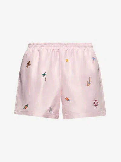 Casablanca Motif Embroidered Swim Shorts Pink
