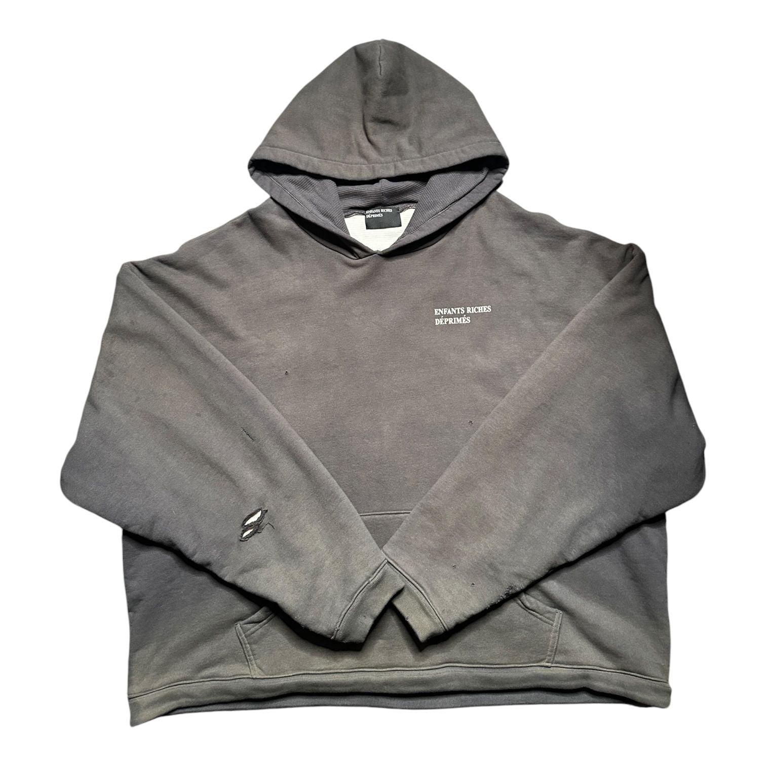 Enfants Riches Déprimés Thermal Lined Distressed Logo Hoodie Grey