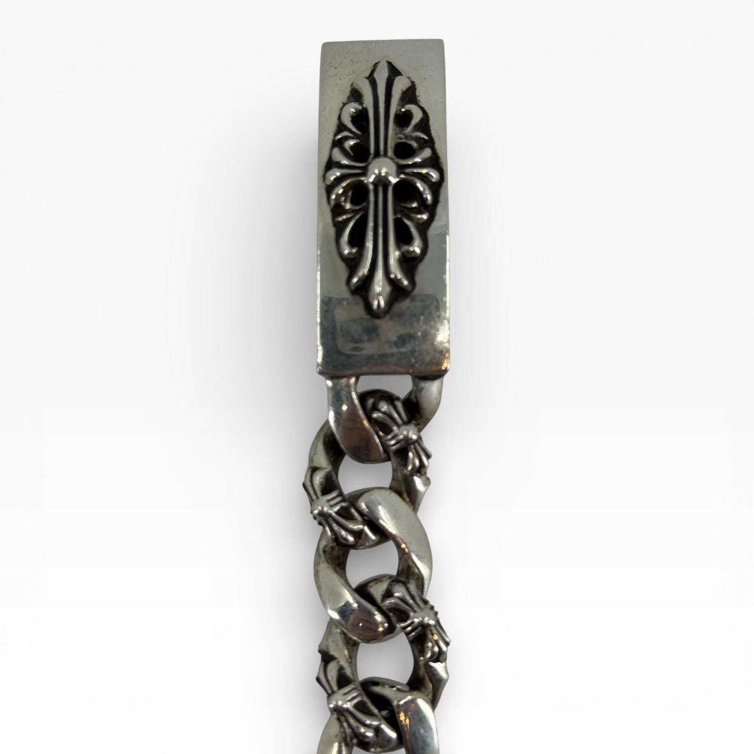 Chrome Hearts Silver Floral Cross Fancy Link Bracelet