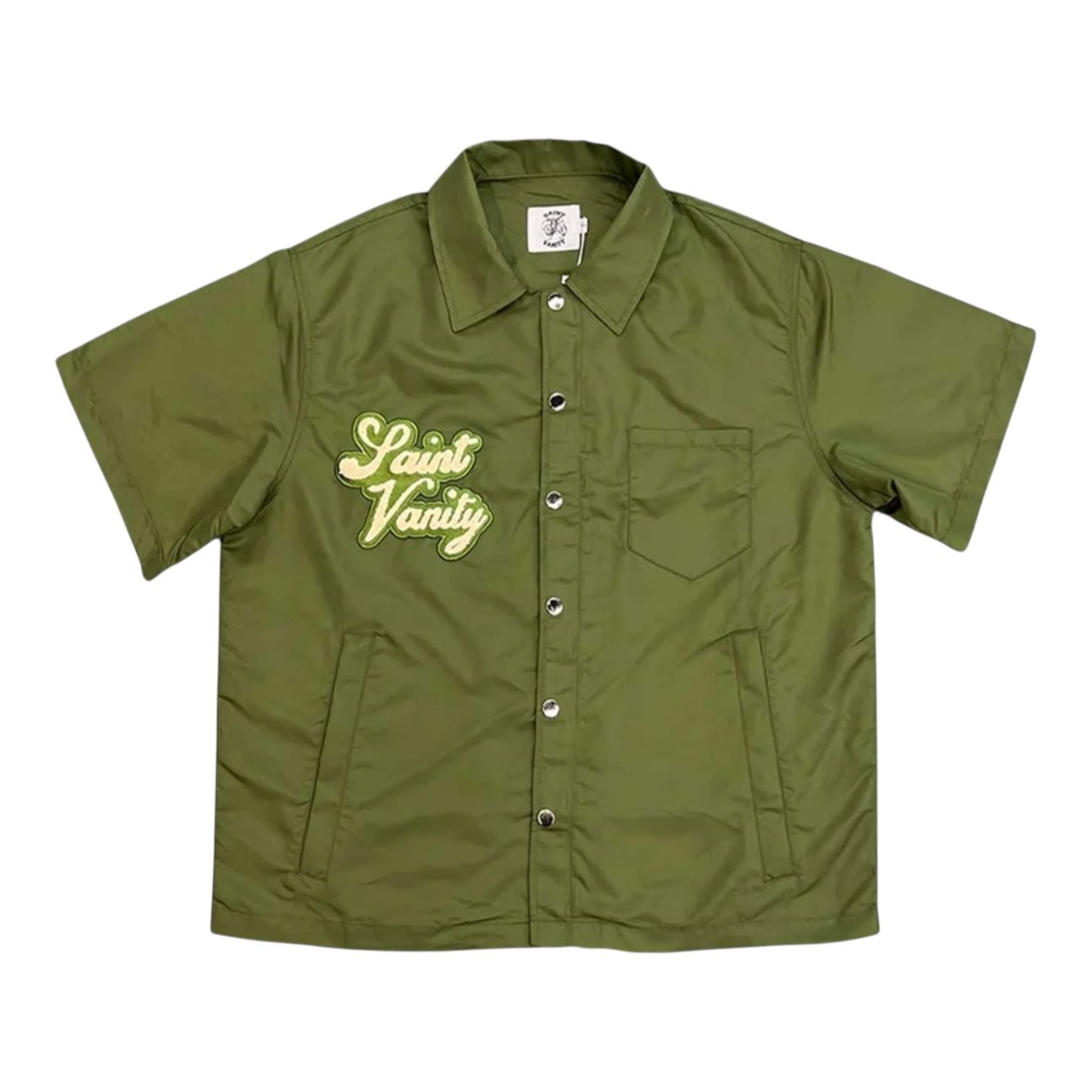 Saint Vanity Nylon Button Up Shirt Olive Green