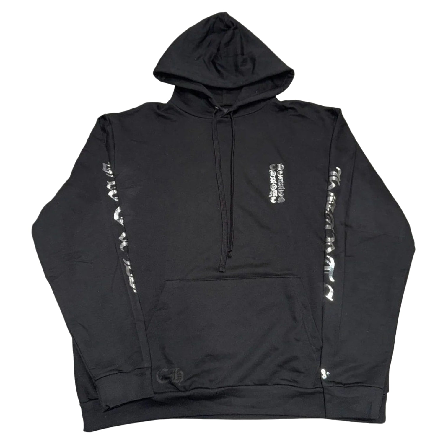 Chrome Hearts Foil Reflective Silver Vertical Logo Hoodie Black