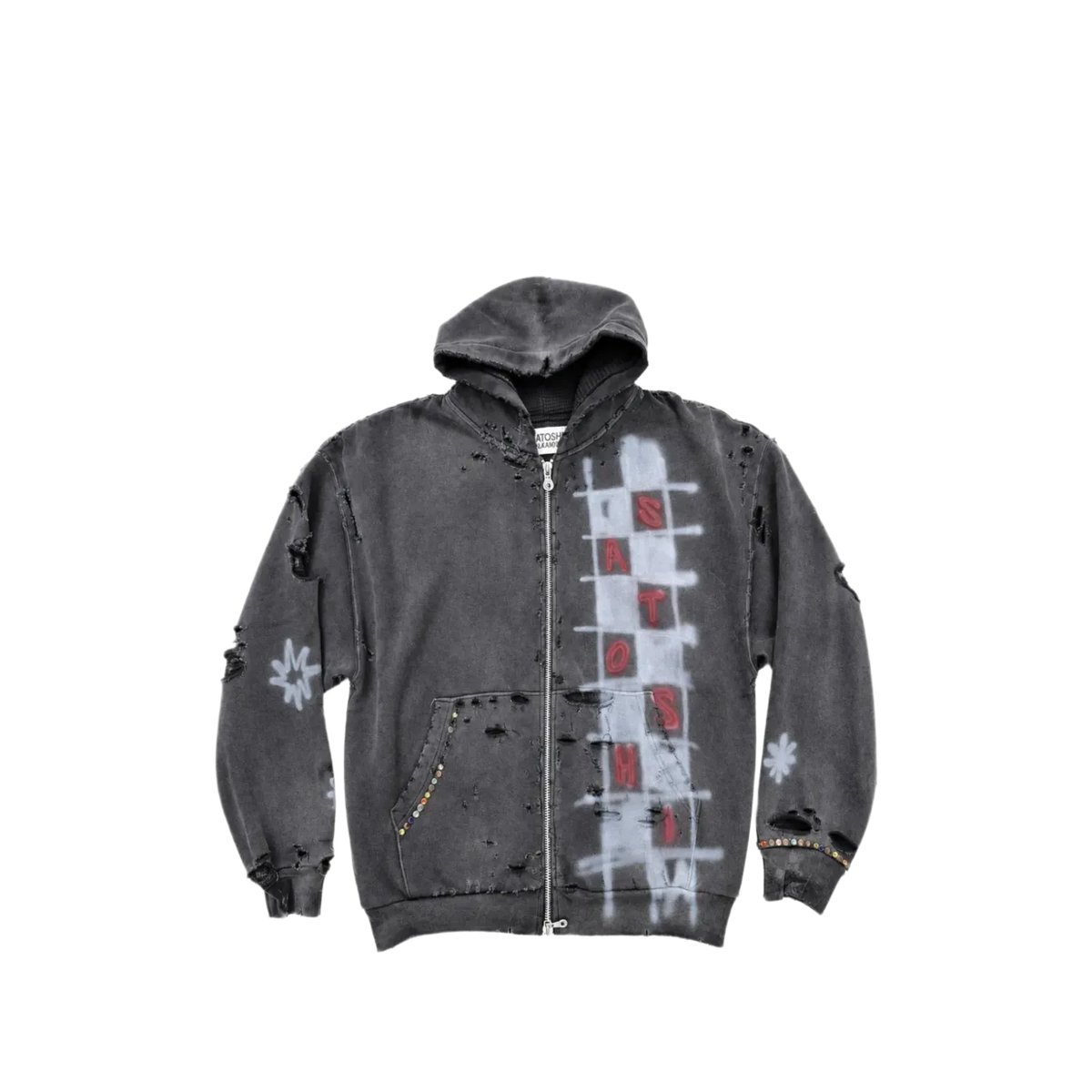 Satoshi Nakamoto Get What I Want Distressed Spray Paint Zip Up Hoodie
