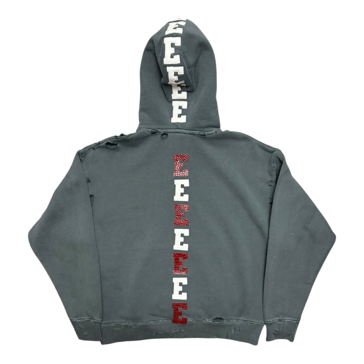 Èlan En Soie E Logo Crocodile Leather Patch Hoodie Blue Wash