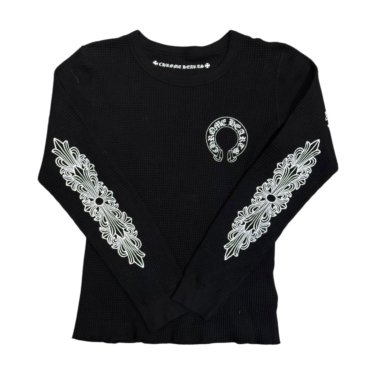 Chrome Hearts Floral Cross Waffle Knit Thermal Long-Sleeve Shirt Black