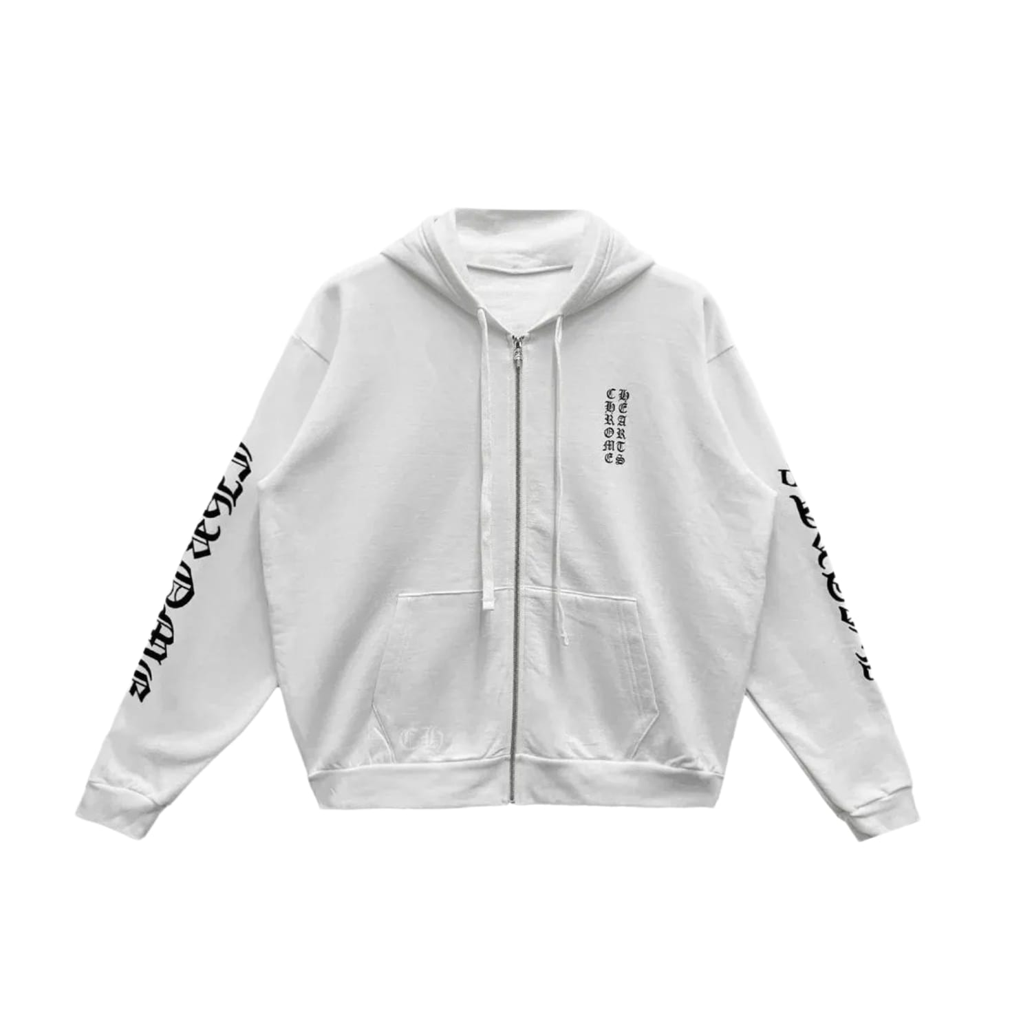 Chrome Hearts Vertical Logo Zip Up Hoodie White