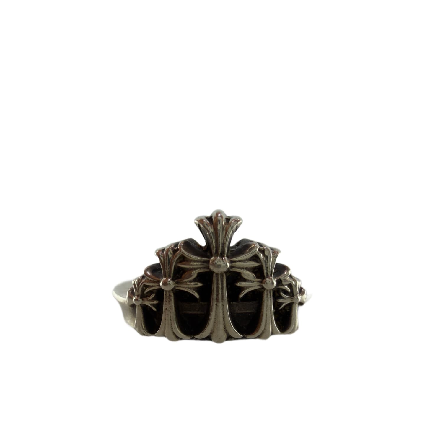 Chrome Hearts Silver Crown Triple Cross Ring - US Size 6