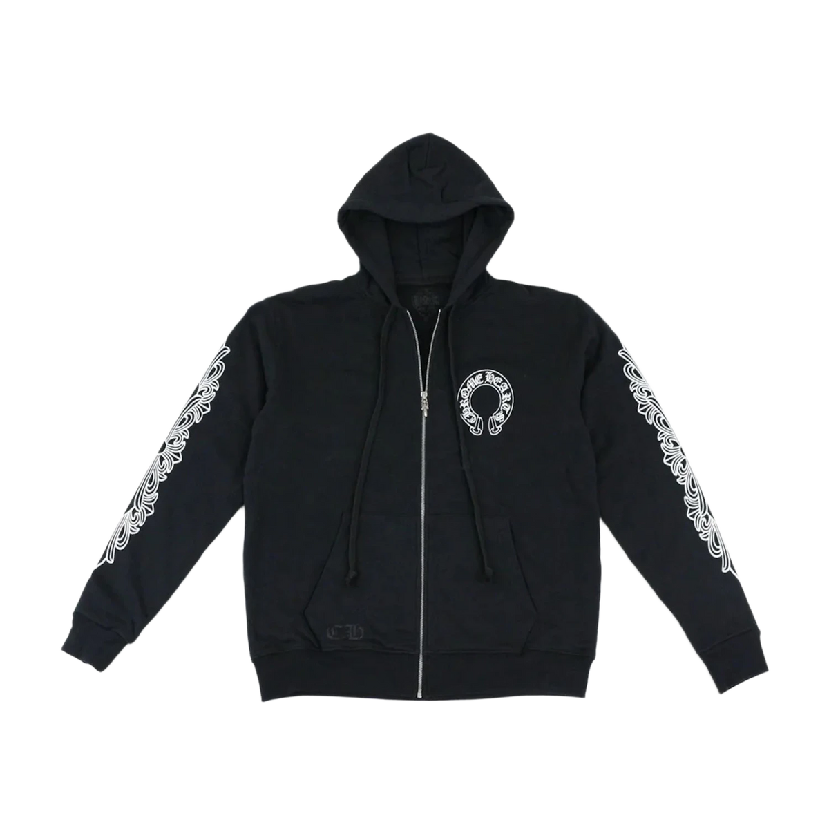 Chrome Hearts Horseshoe Floral Cross Sleeve Zip Up Hoodie Black/White