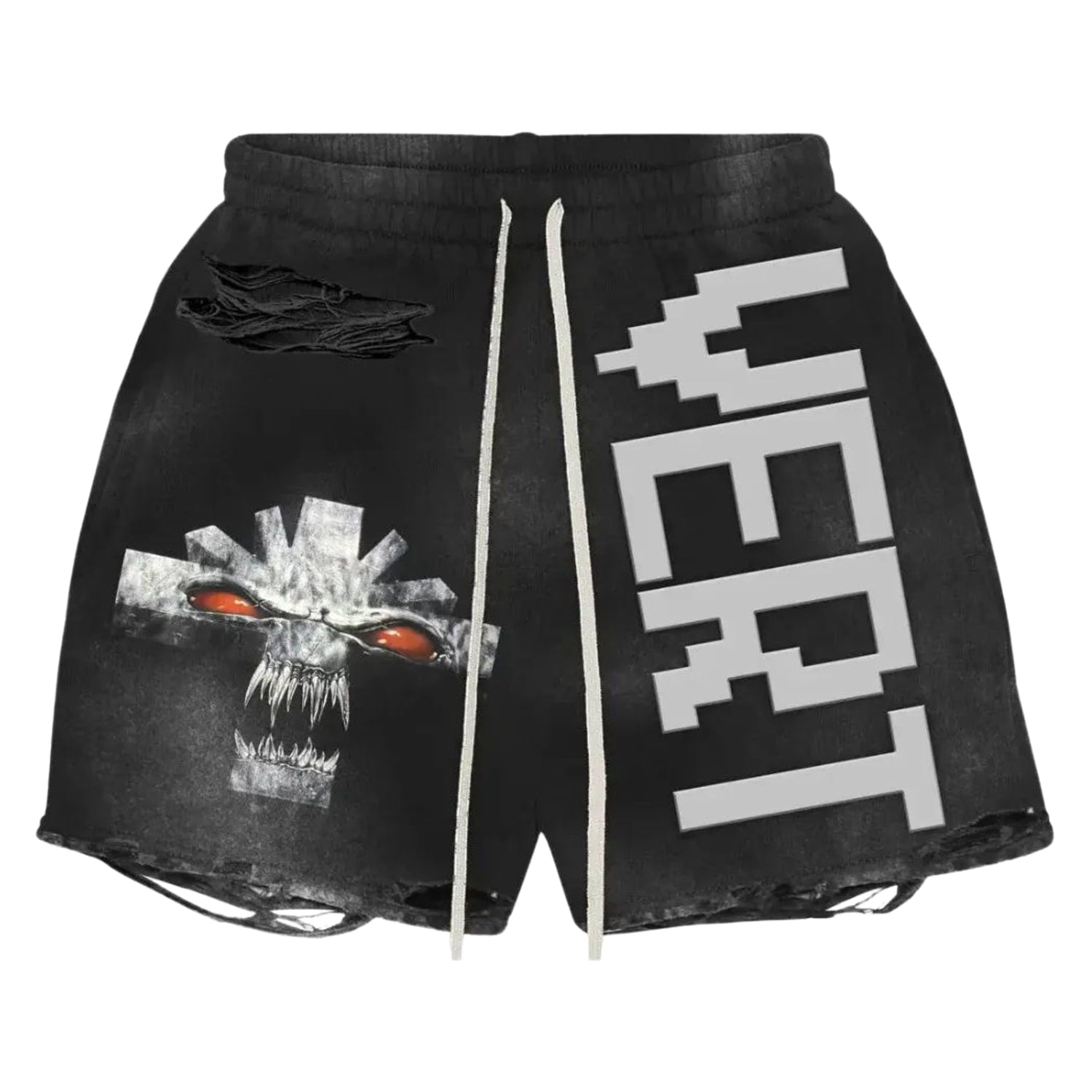 Vertabrae Vonster Cross Distressed Shorts Black