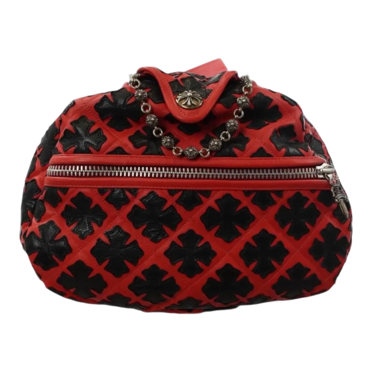 Chrome Hearts Red Leather All Over Black Crosses Duffle Bag