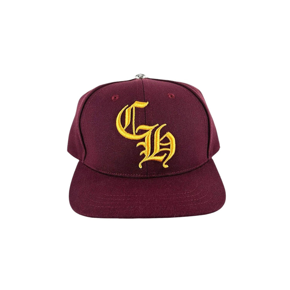 Chrome Hearts Embroidered CH Logo Baseball Hat Burgundy Gold